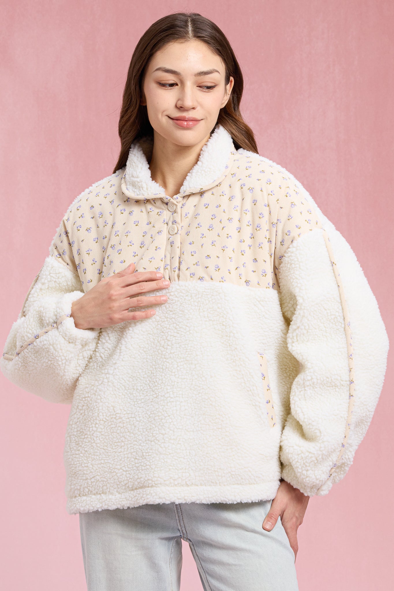 RP2914 - Floral Sherpa Pullover (2S-2M-2L)