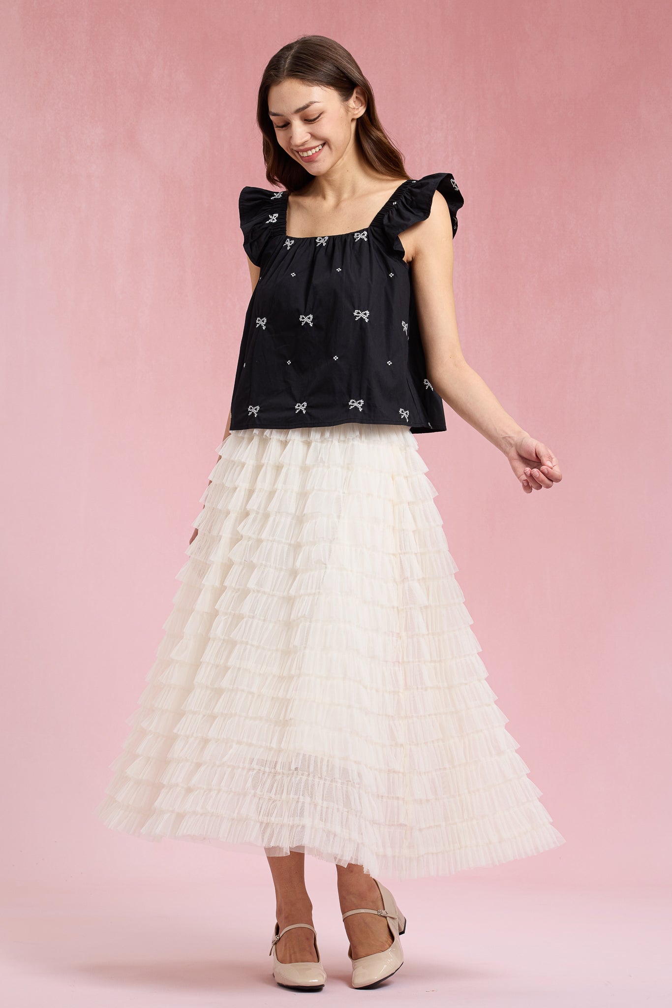 RP2929 - Cream Cascade Ruffle Skirt (2S-2M-2L)