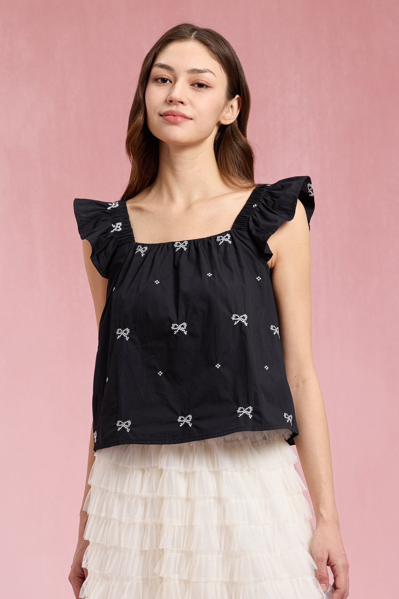 RP2307 - Bow-Embellished Ruffle Sleeve Top (2S-2M-2L)