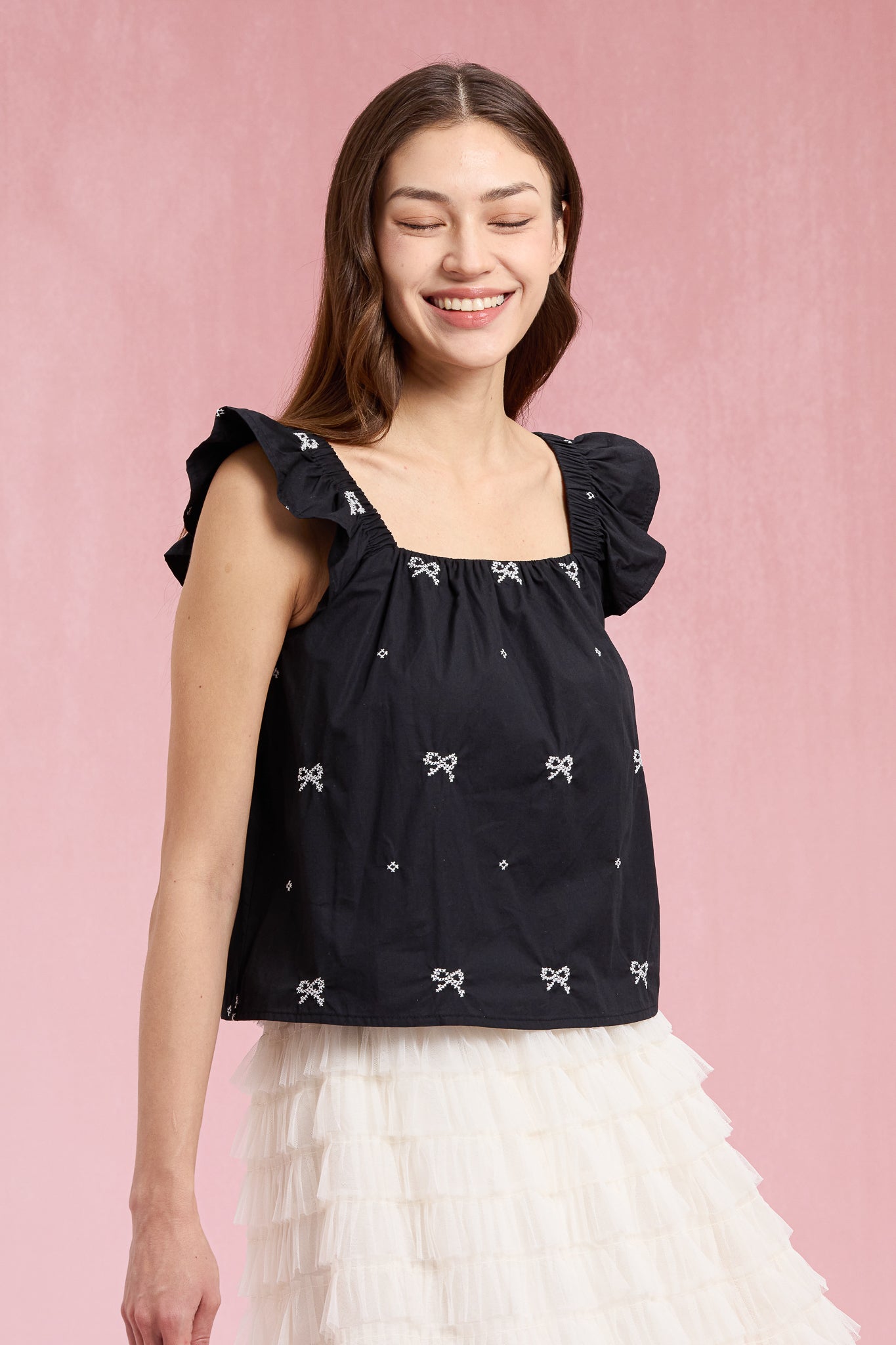 RP2307 - Bow-Embellished Ruffle Sleeve Top (2S-2M-2L)
