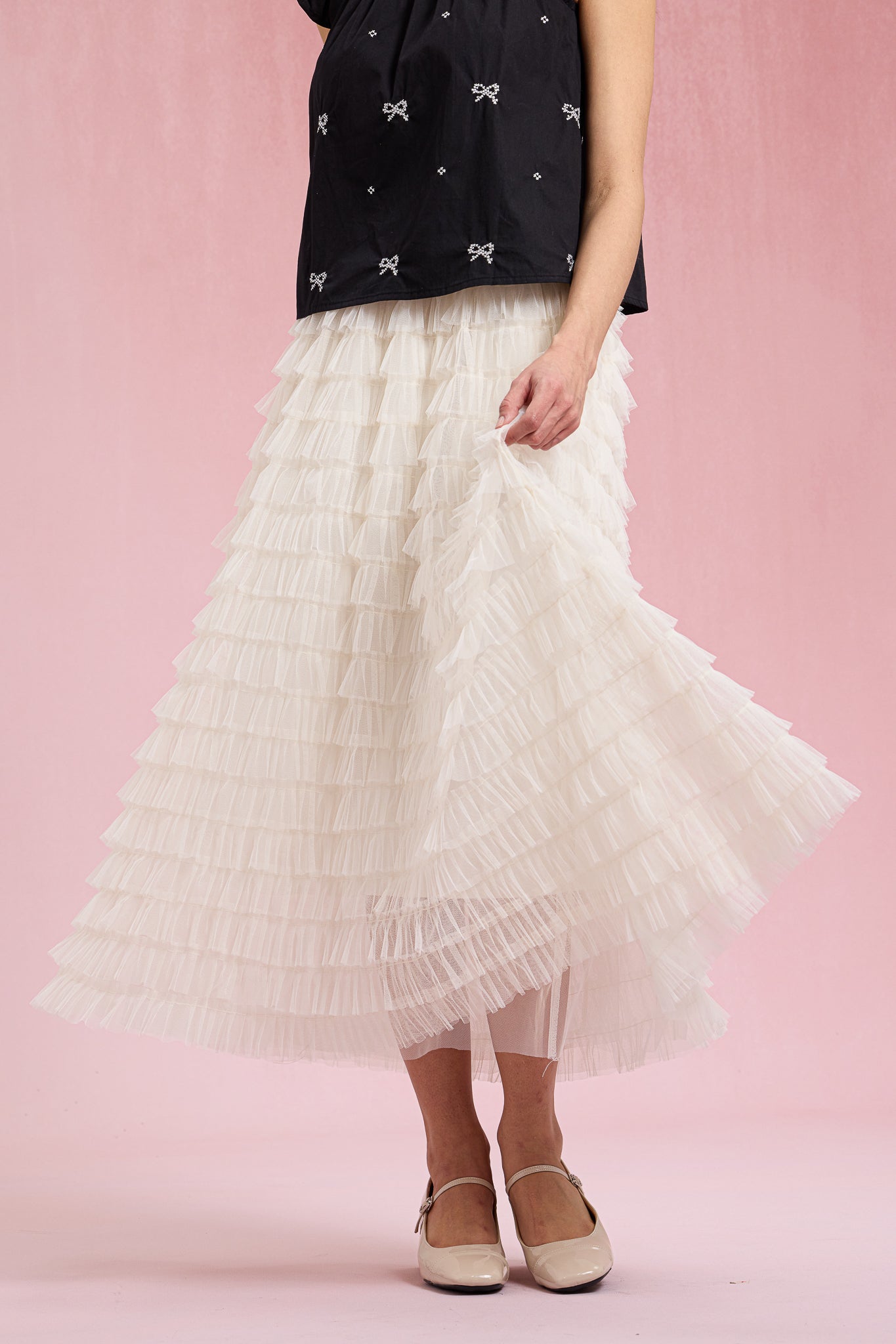 RP2929 - Cream Cascade Ruffle Skirt (2S-2M-2L)