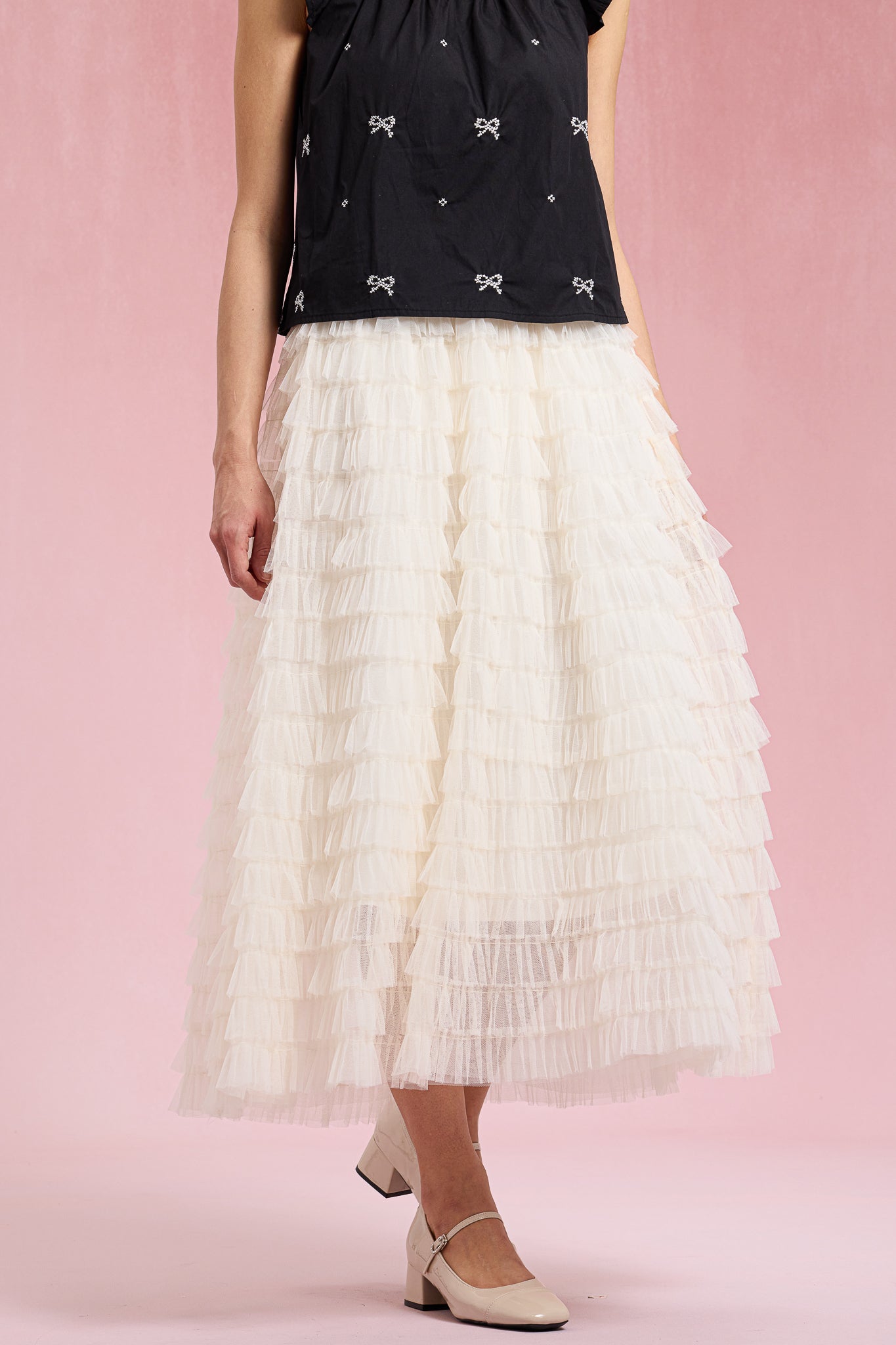 RP2929 - Cream Cascade Ruffle Skirt (2S-2M-2L)