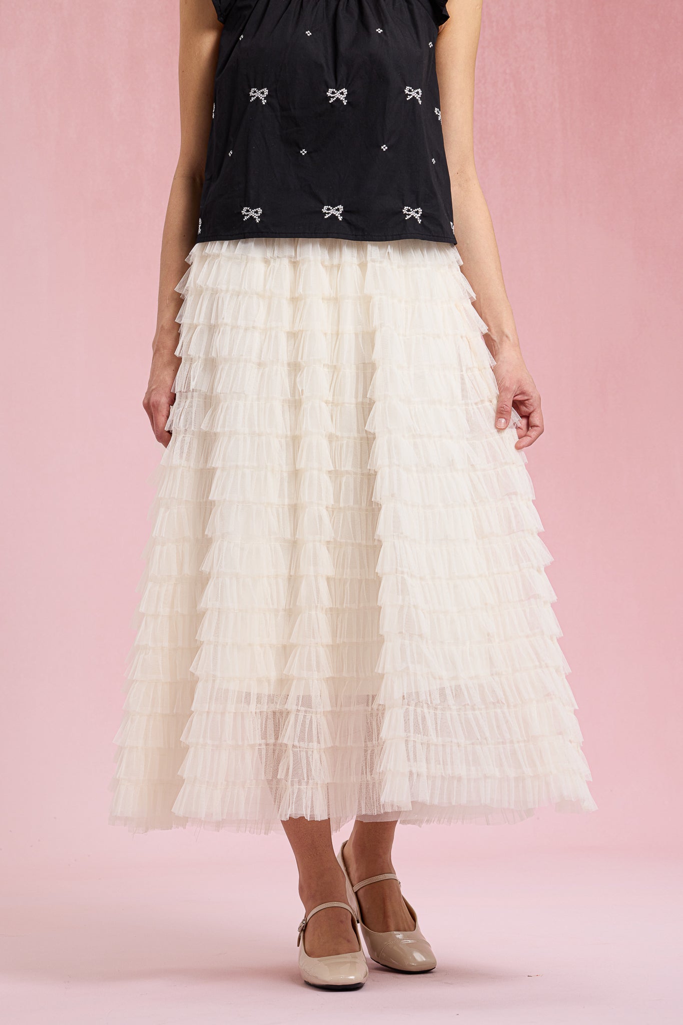 RP2929 - Cream Cascade Ruffle Skirt (2S-2M-2L)