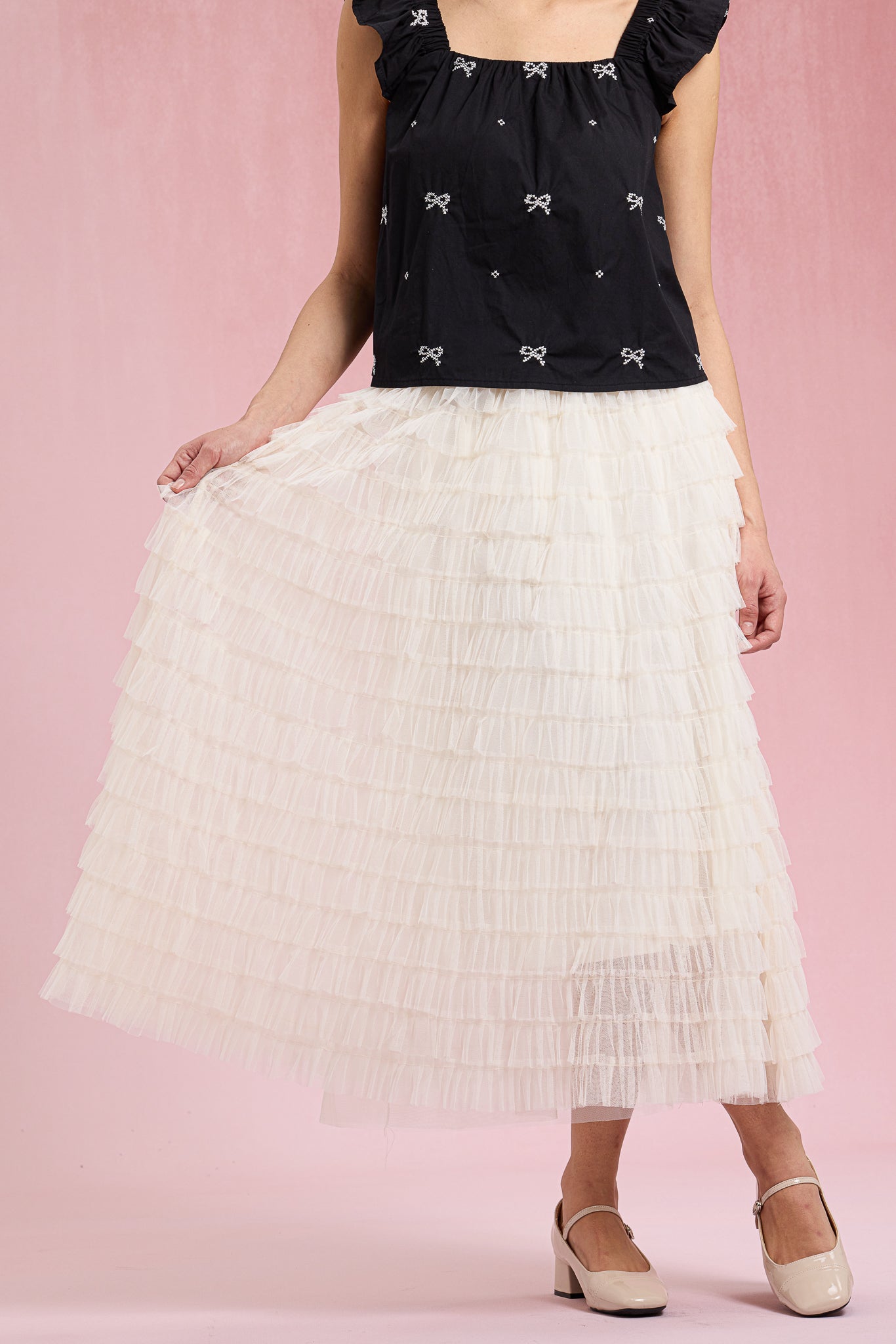 RP2929 - Cream Cascade Ruffle Skirt (2S-2M-2L)