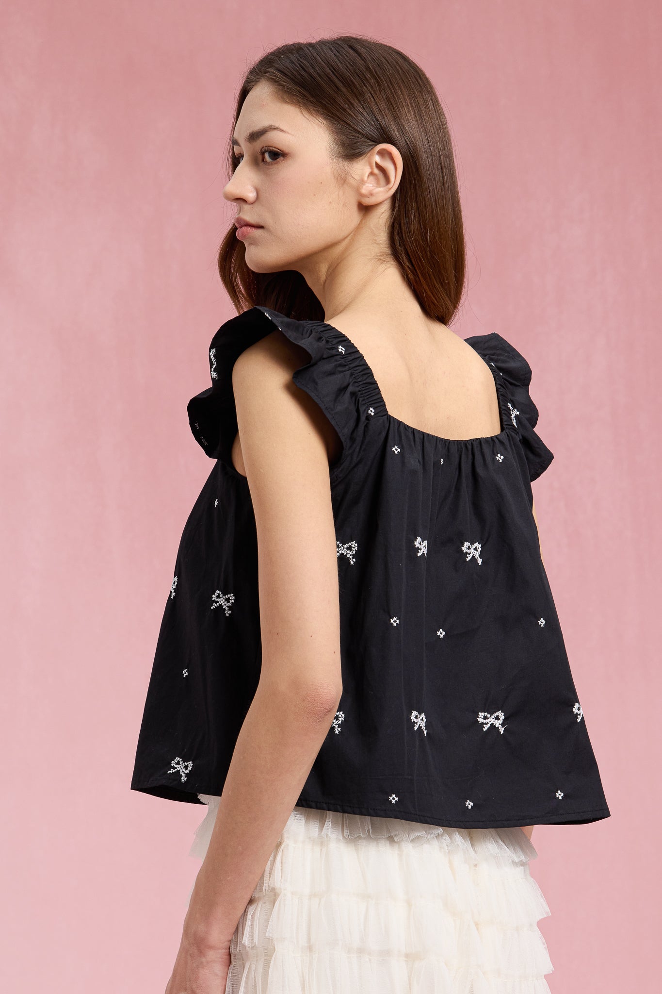 RP2307 - Bow-Embellished Ruffle Sleeve Top (2S-2M-2L)