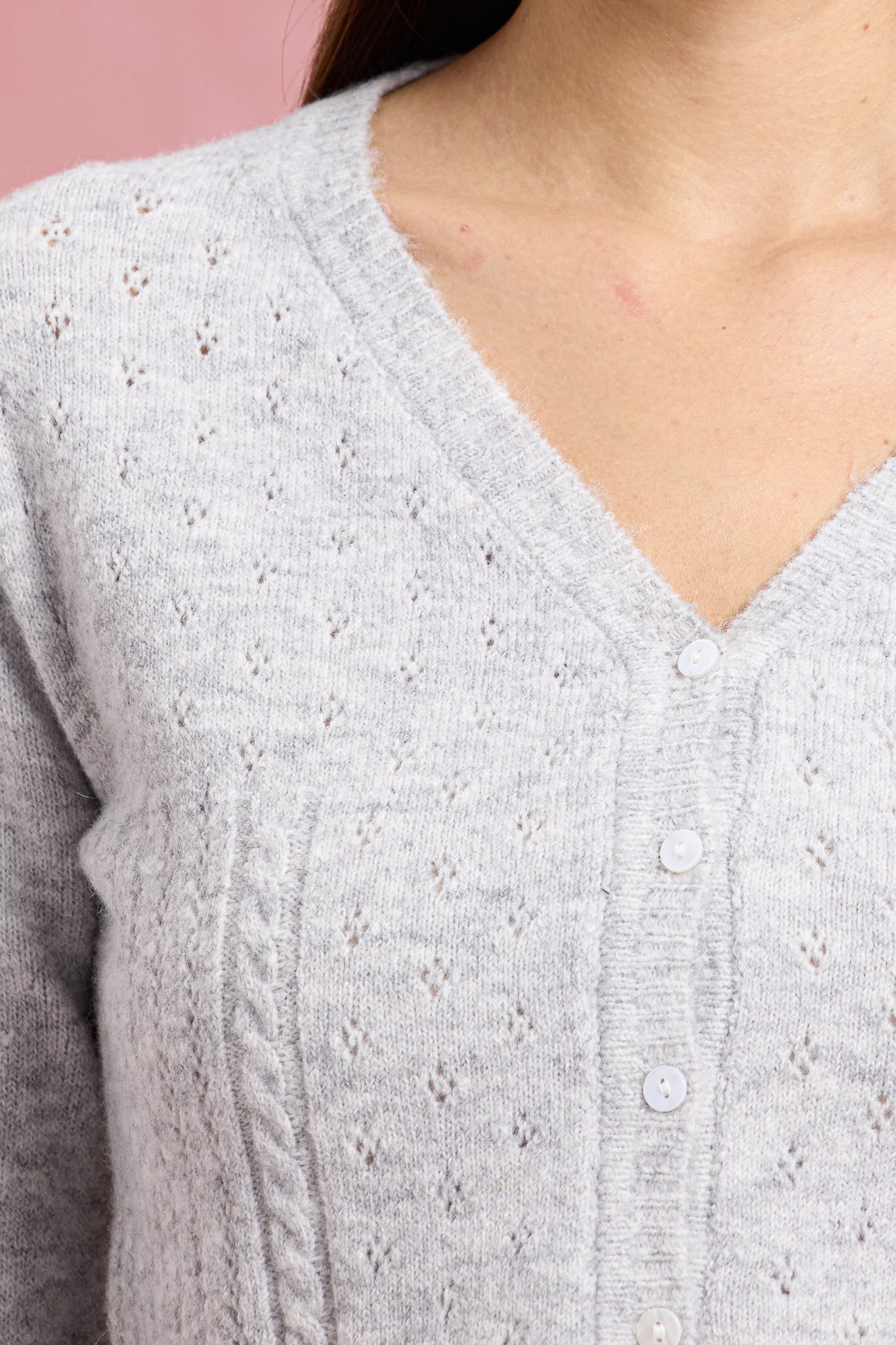 RP2937 - Heather Gray Ruffle Pointelle Knit Top (2S-2M-2L)