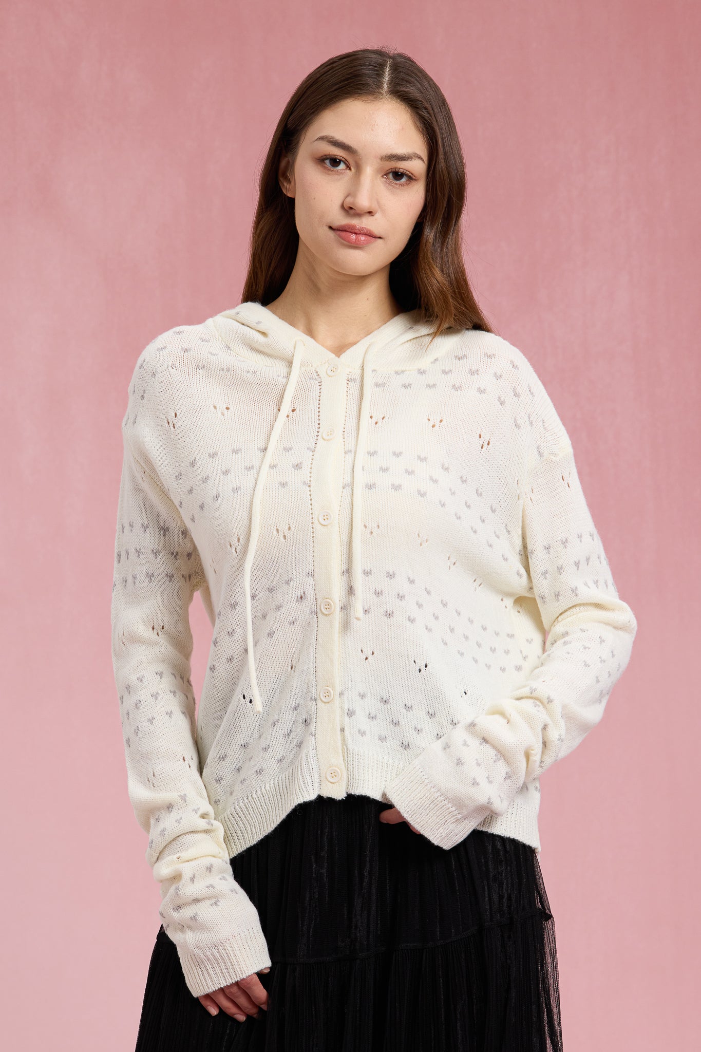 RP2957 - Tiny Hearts Pointelle Hoodie Cardigan (2S-2M-2L)