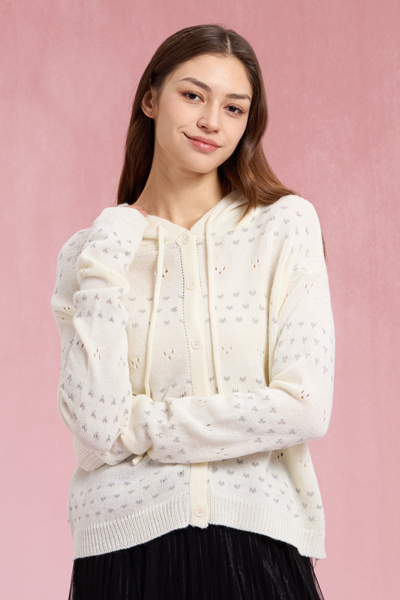 RP2957 - Tiny Hearts Pointelle Hoodie Cardigan (2S-2M-2L)