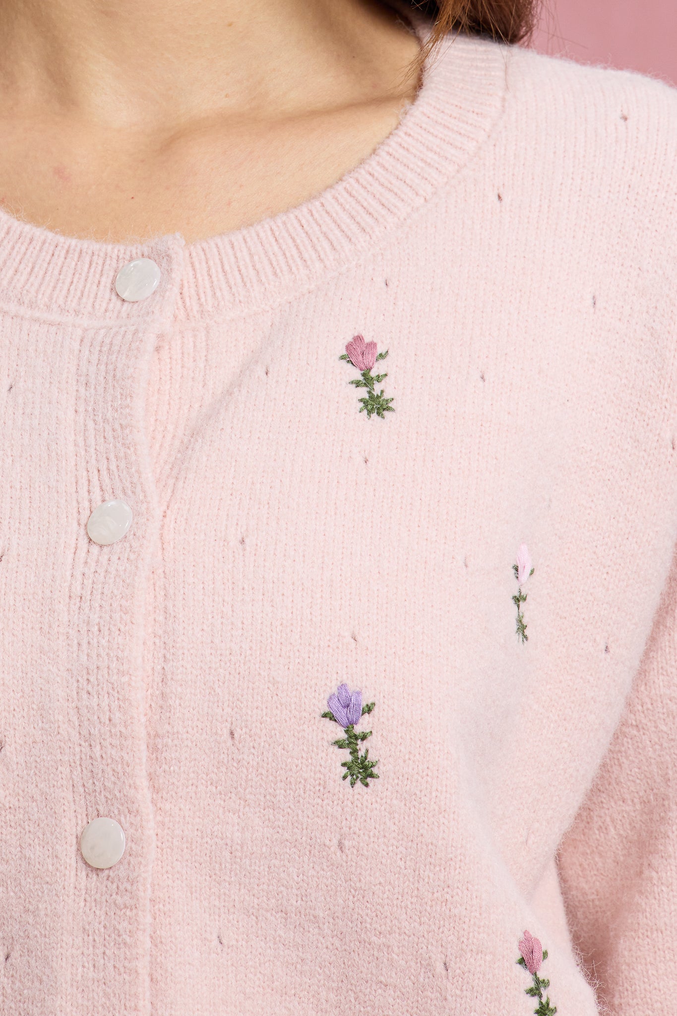 RP3069 - Pink Floral Embroidered Ruffle Cardigan (2S-2M-2L)