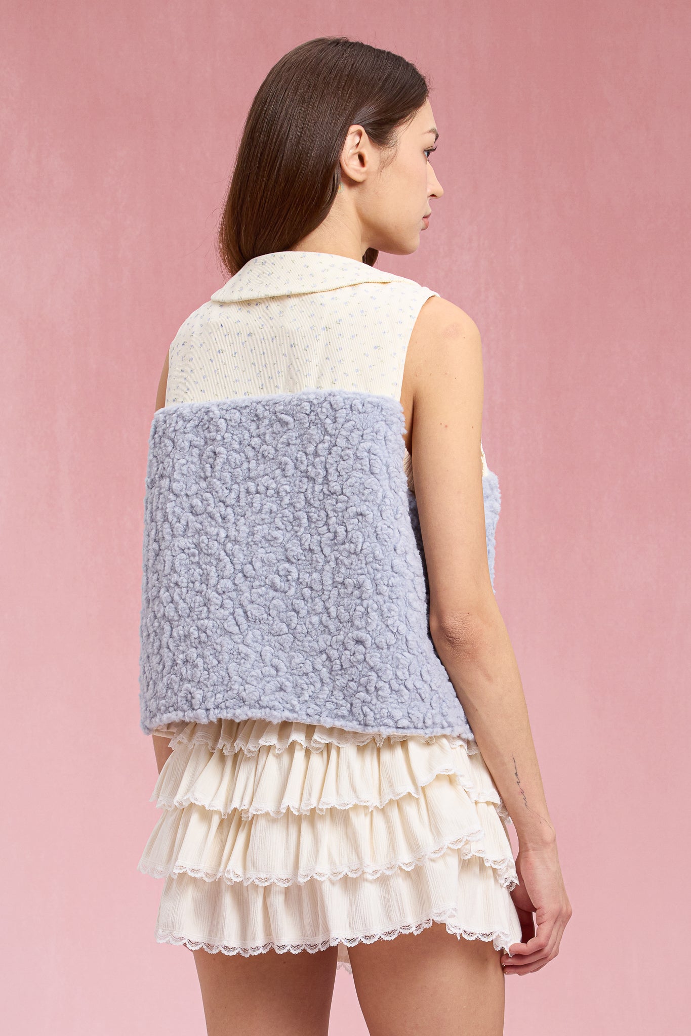 RP3042 - Blue Sherpa Floral Contrast Vest (2S-2M-2L)