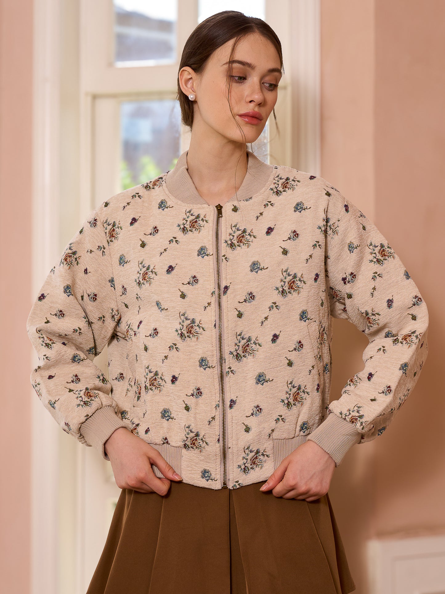 Floral Embroidered Bomber Jacket (2S-2M-2L)