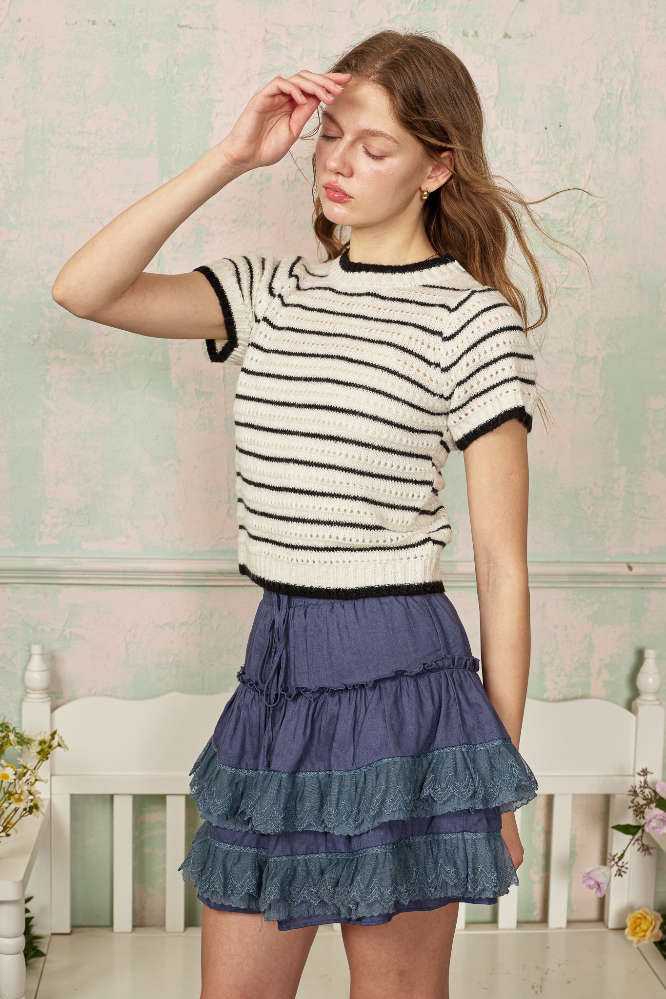 RP2815 - Black and White Striped Knit Top (2S-2M-2L)