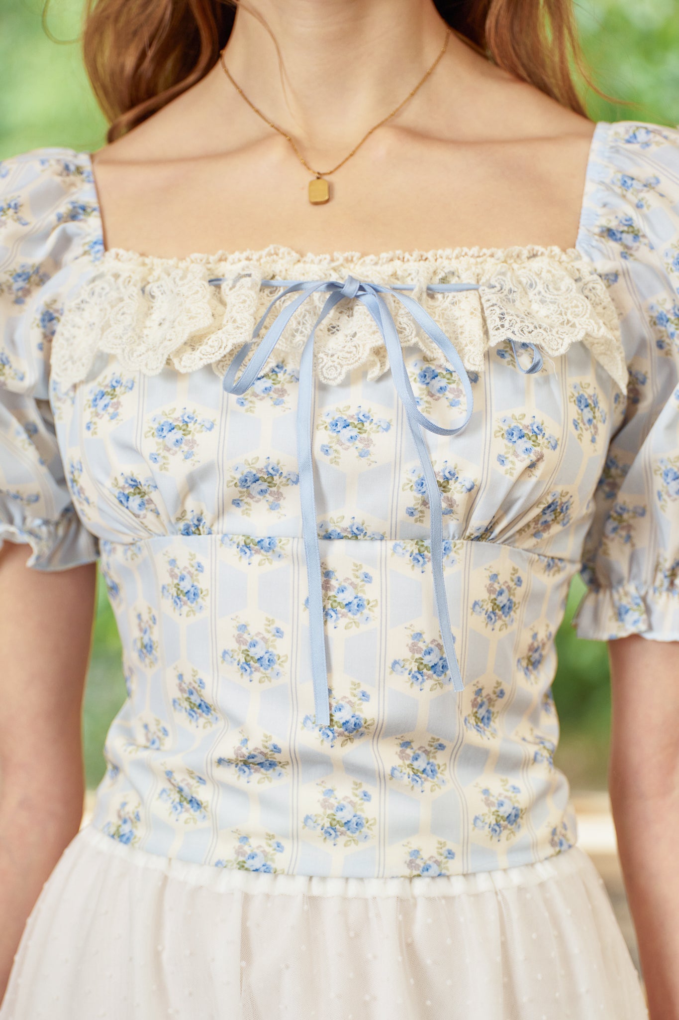 RP2850 - Blue Lace Ruffle Floral Blouse (2S-2M-2L)