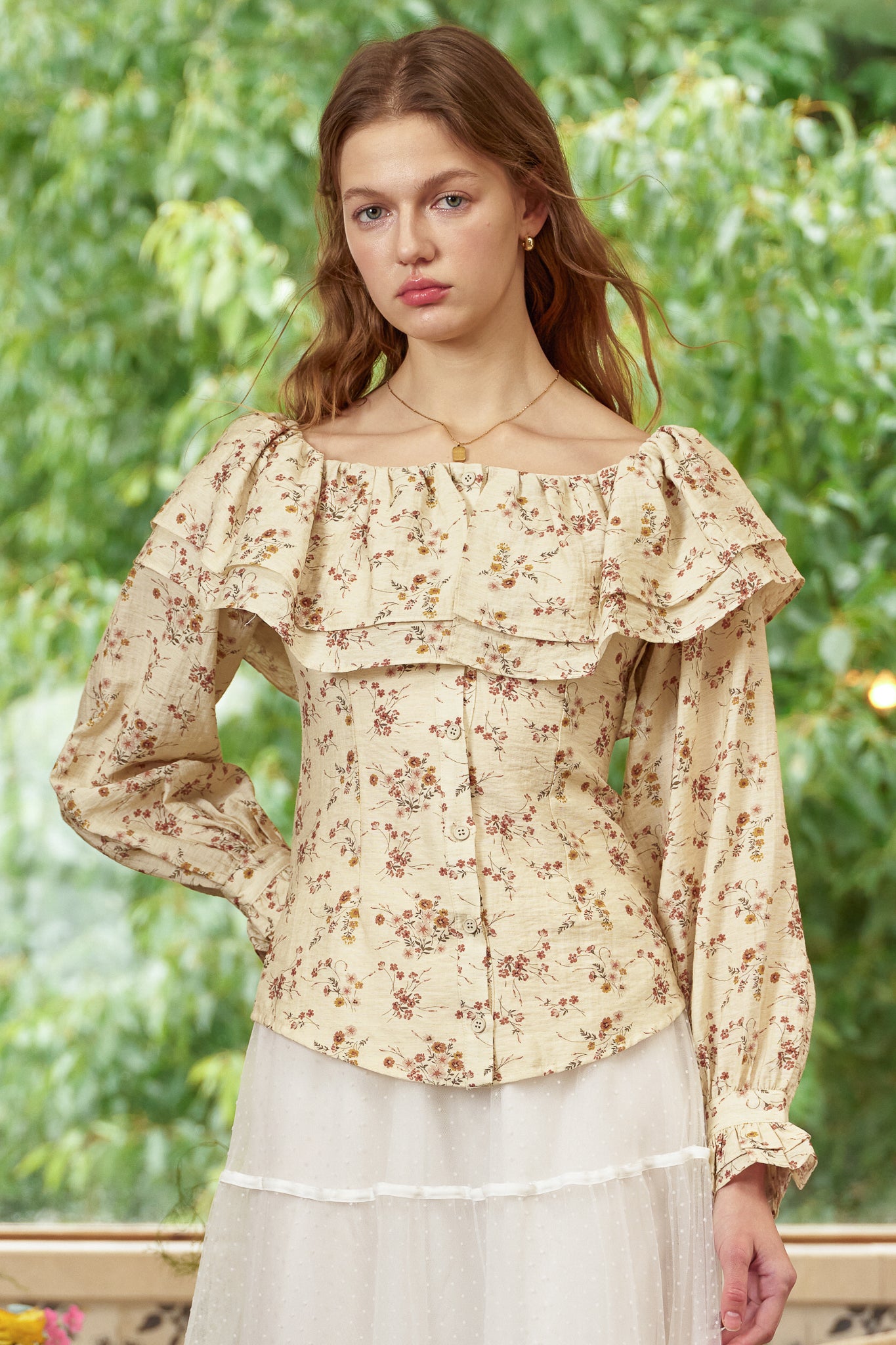 RP2876 -  Vintage Poet Floral Ruffle Top (2S-2M-2L)