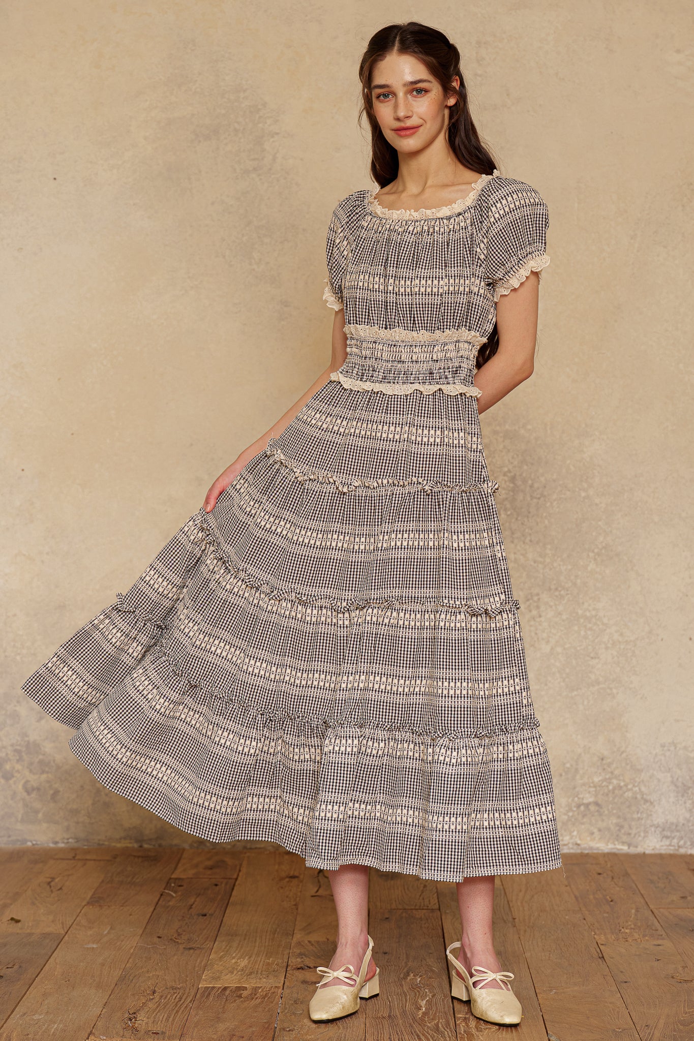 RP3055 - Smocked Waist Gingham Tiered Dress (2S-2M-2L)
