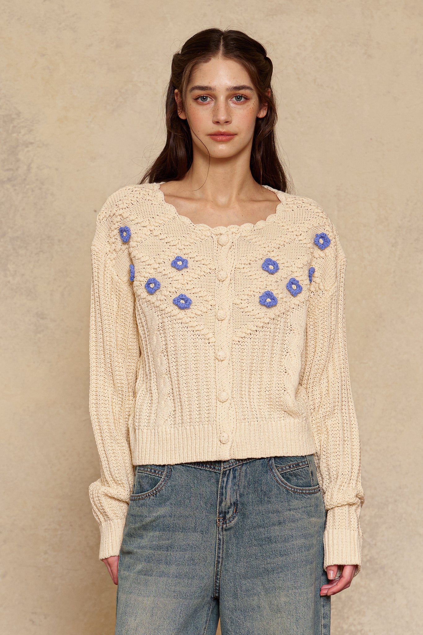 RP2958 - Cream Blossom Knit Cardigan (2S-2M-2L)