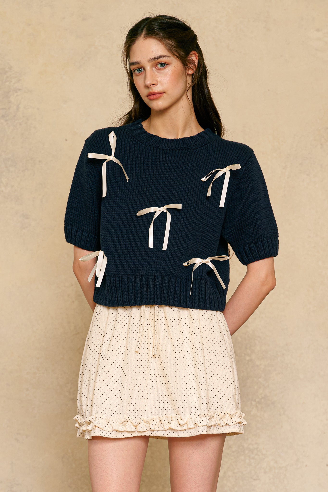 RP2430 - Navy Blue Sweater with Ribbon Accents (2S-2M-2L)