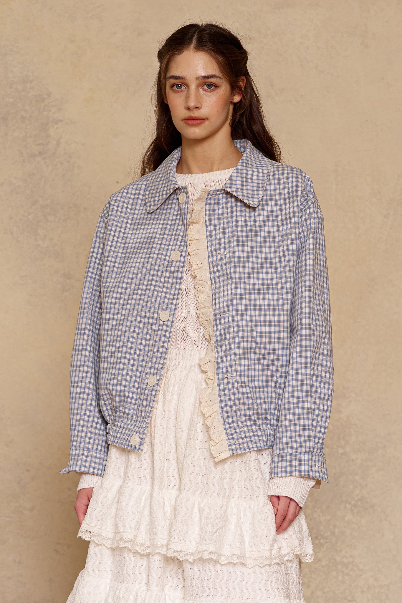testRP3020 - Reversible Gingham Ruffle Jacket (2S-2M-2L)