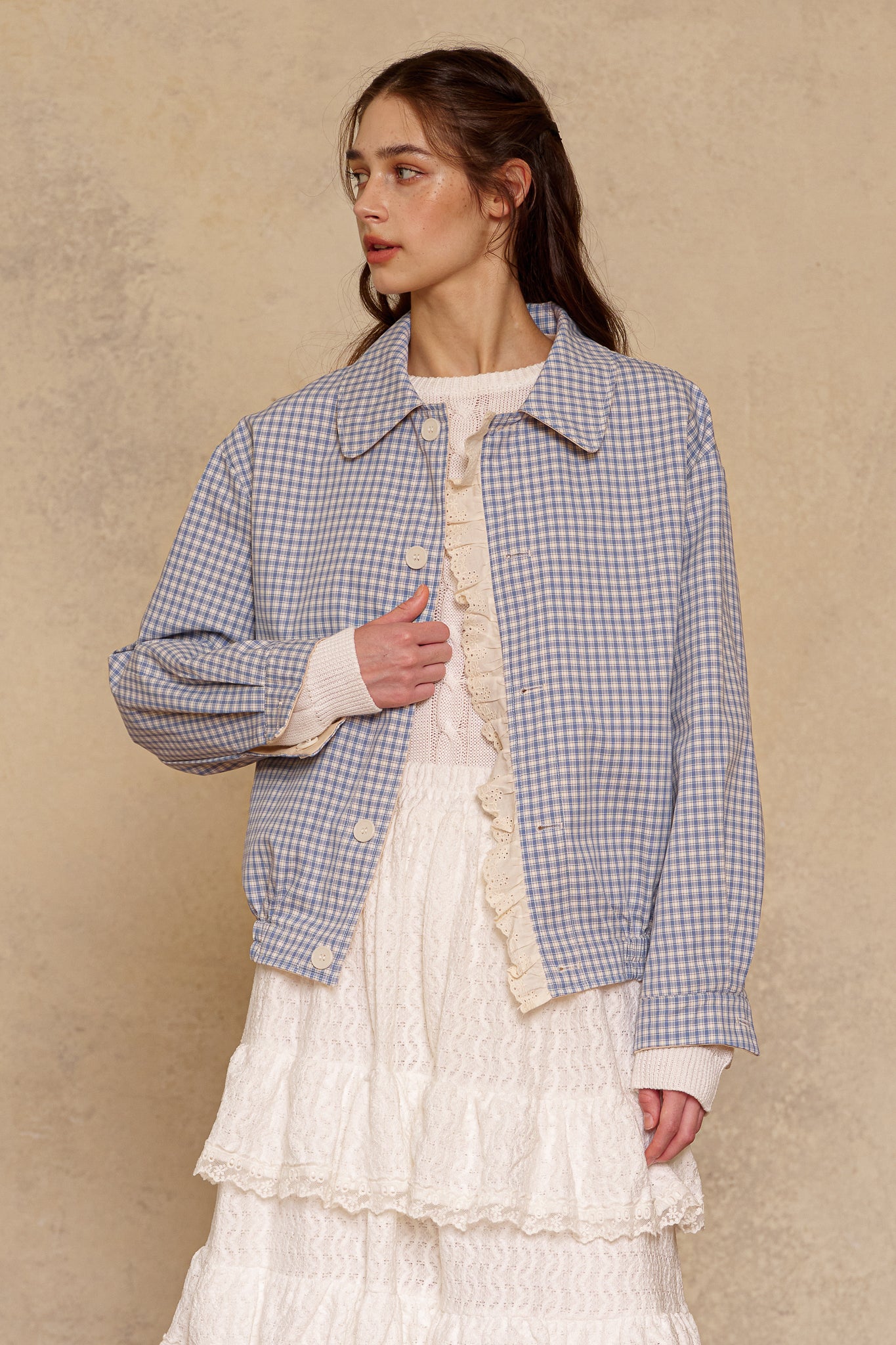 testRP3020 - Reversible Gingham Ruffle Jacket (2S-2M-2L)