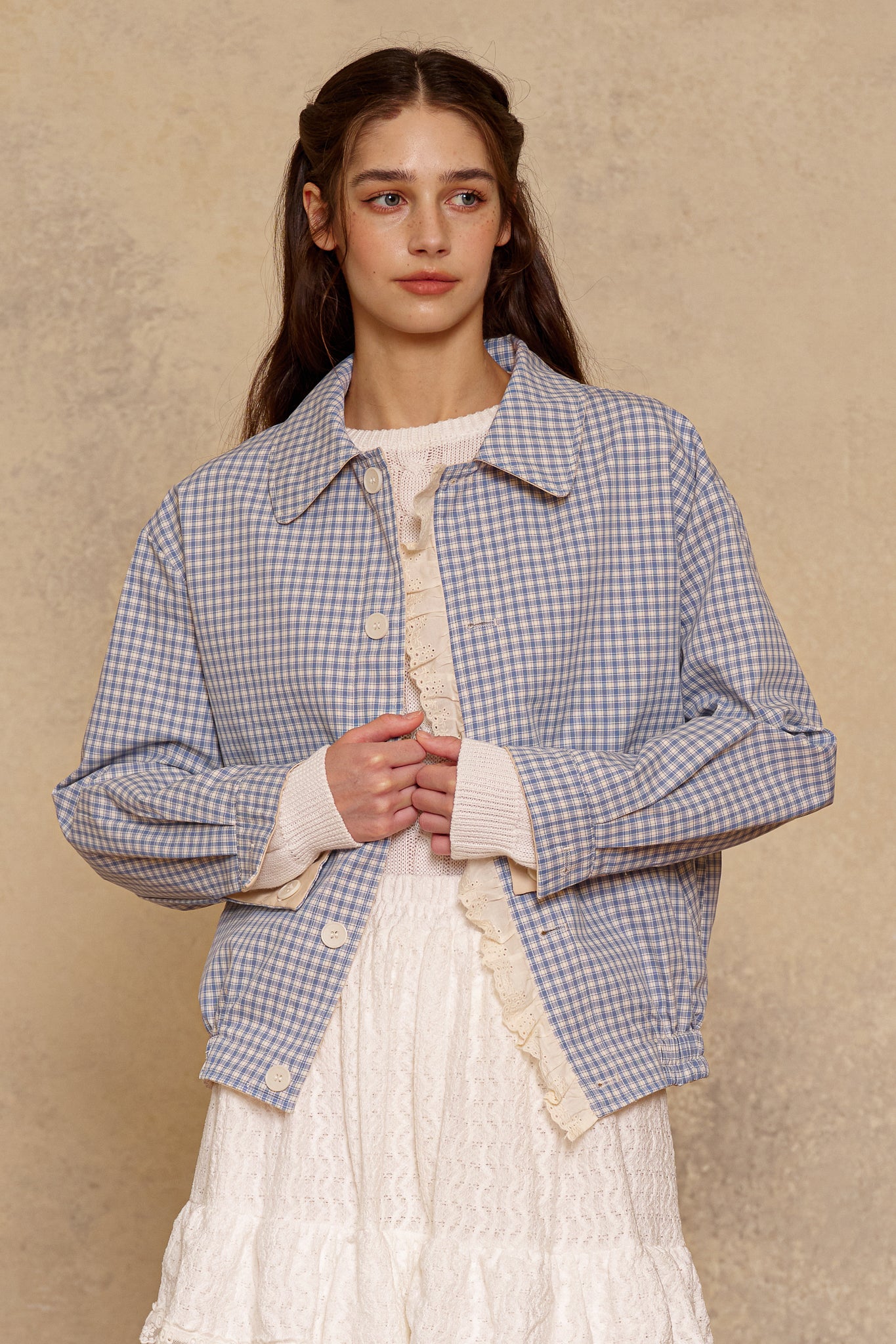 testRP3020 - Reversible Gingham Ruffle Jacket (2S-2M-2L)