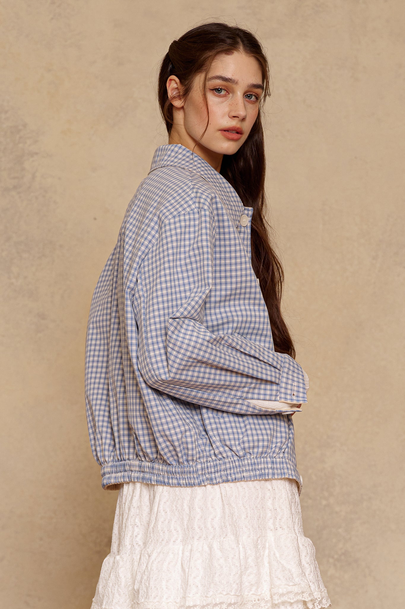 testRP3020 - Reversible Gingham Ruffle Jacket (2S-2M-2L)