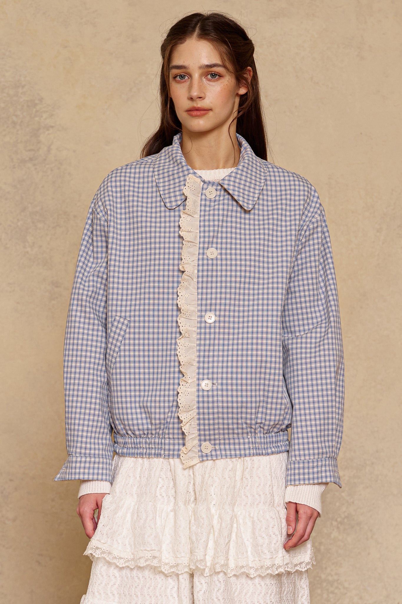 testRP3020 - Reversible Gingham Ruffle Jacket (2S-2M-2L)