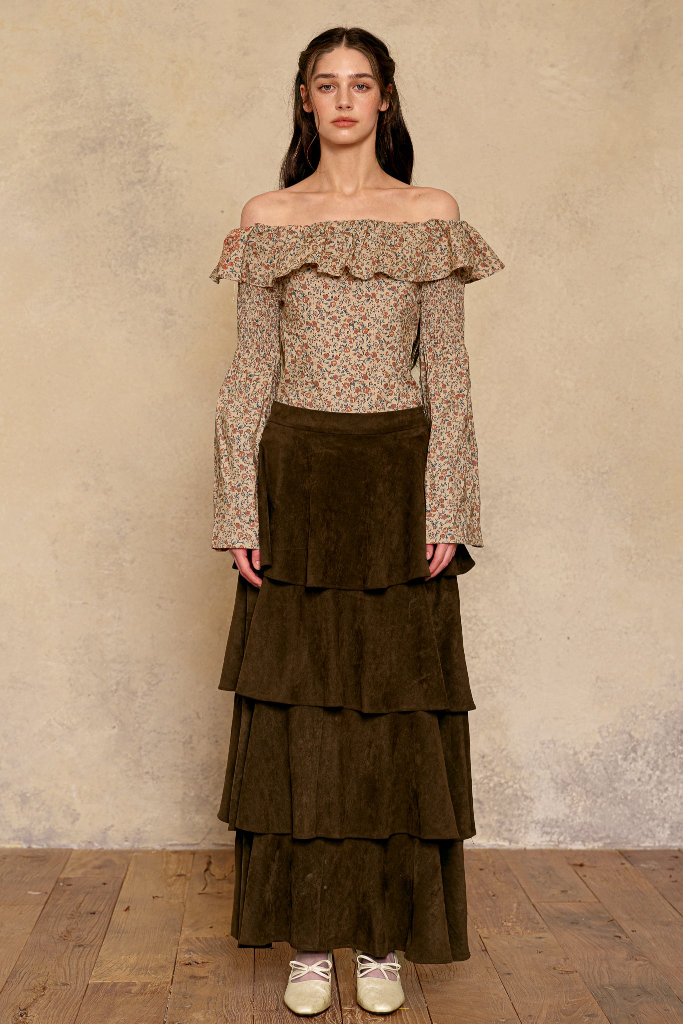 RP2947 - Mocha Suede Tiered Skirt (2S-2M-2L)