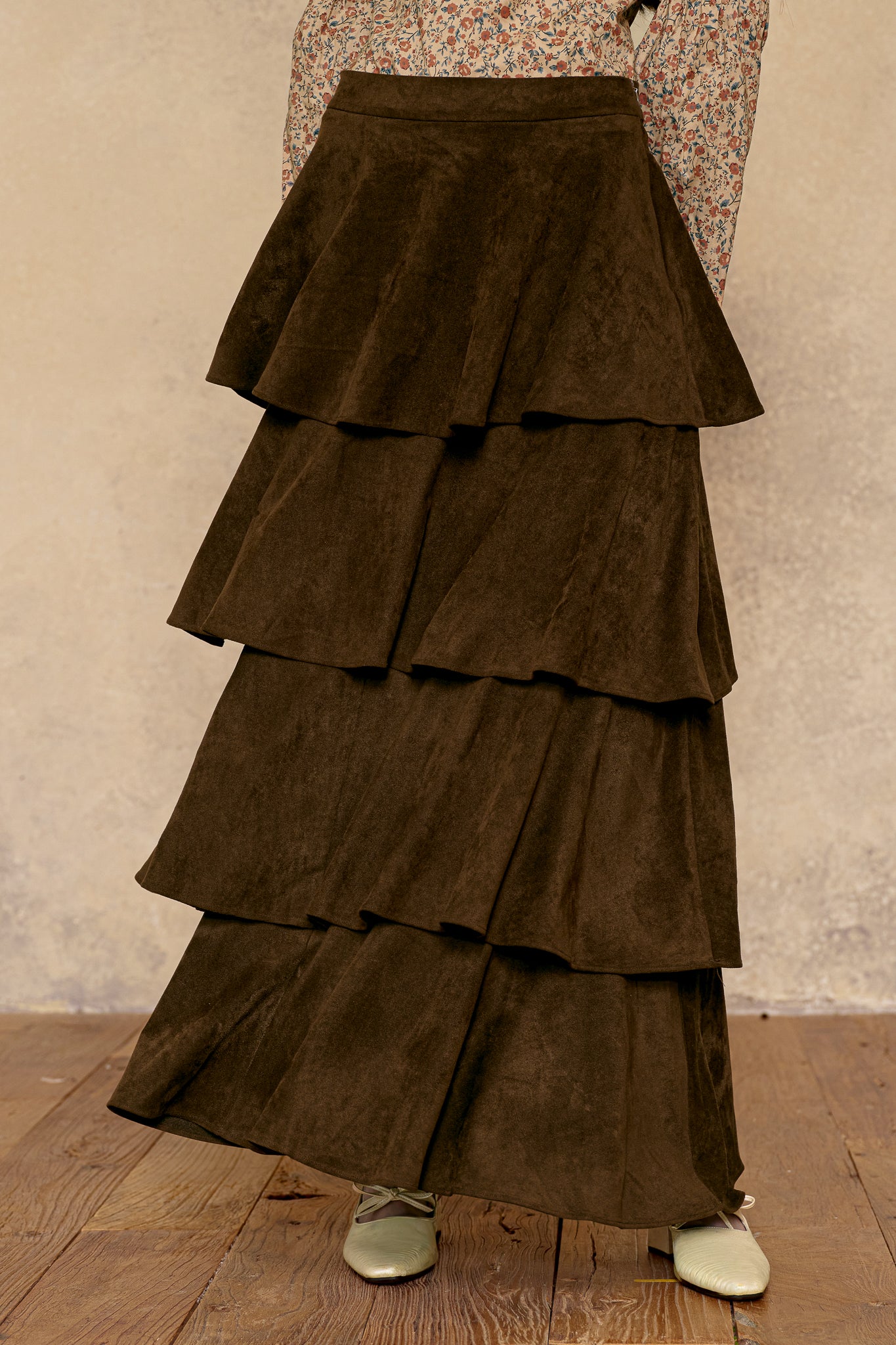 RP2947 - Mocha Suede Tiered Skirt (2S-2M-2L)