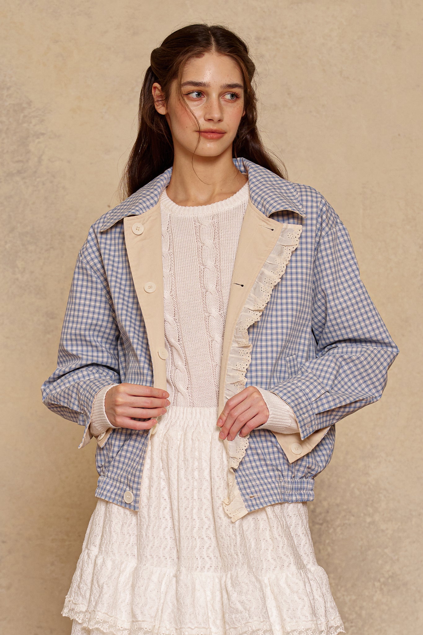testRP3020 - Reversible Gingham Ruffle Jacket (2S-2M-2L)