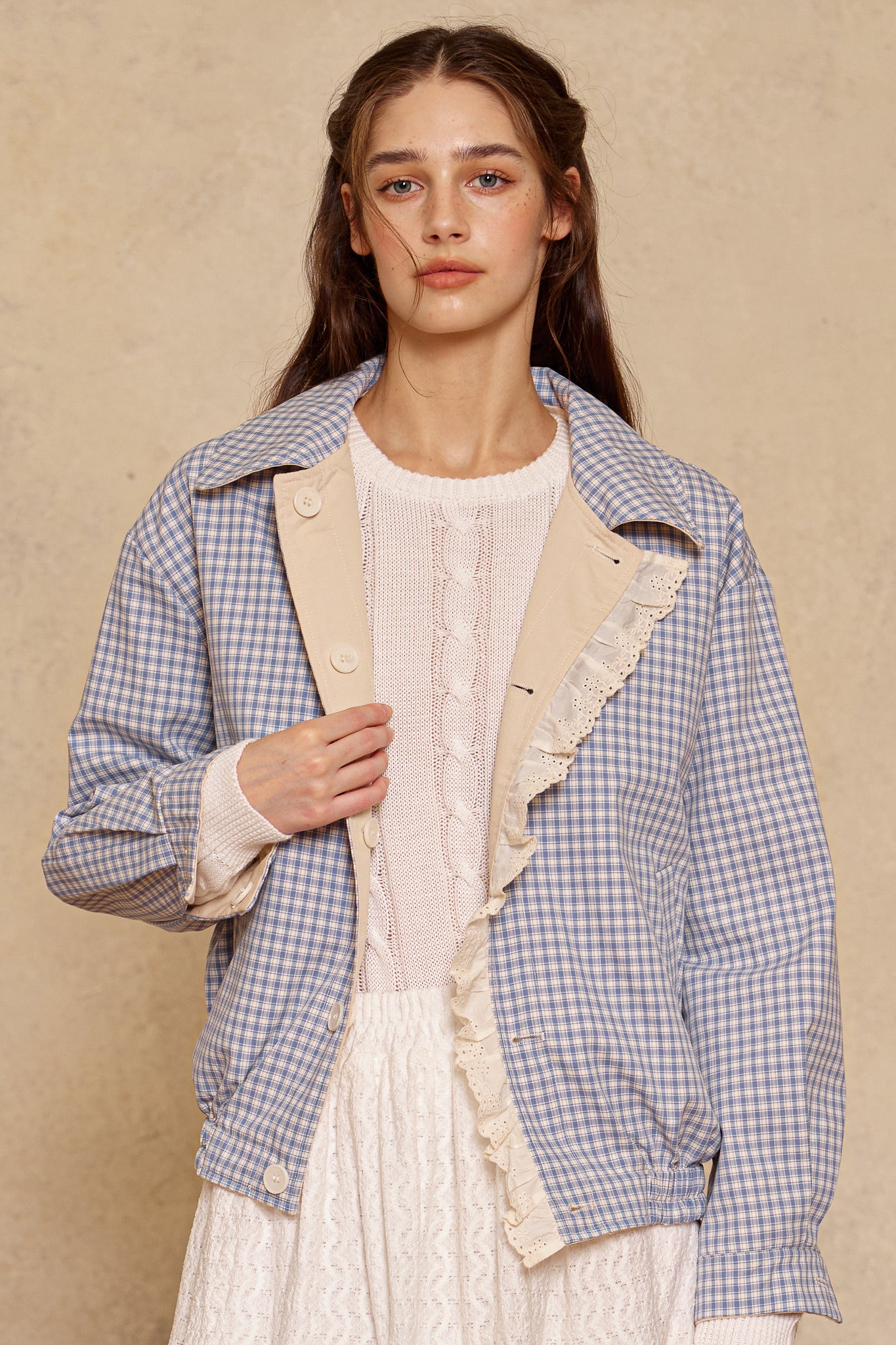 testRP3020 - Reversible Gingham Ruffle Jacket (2S-2M-2L)