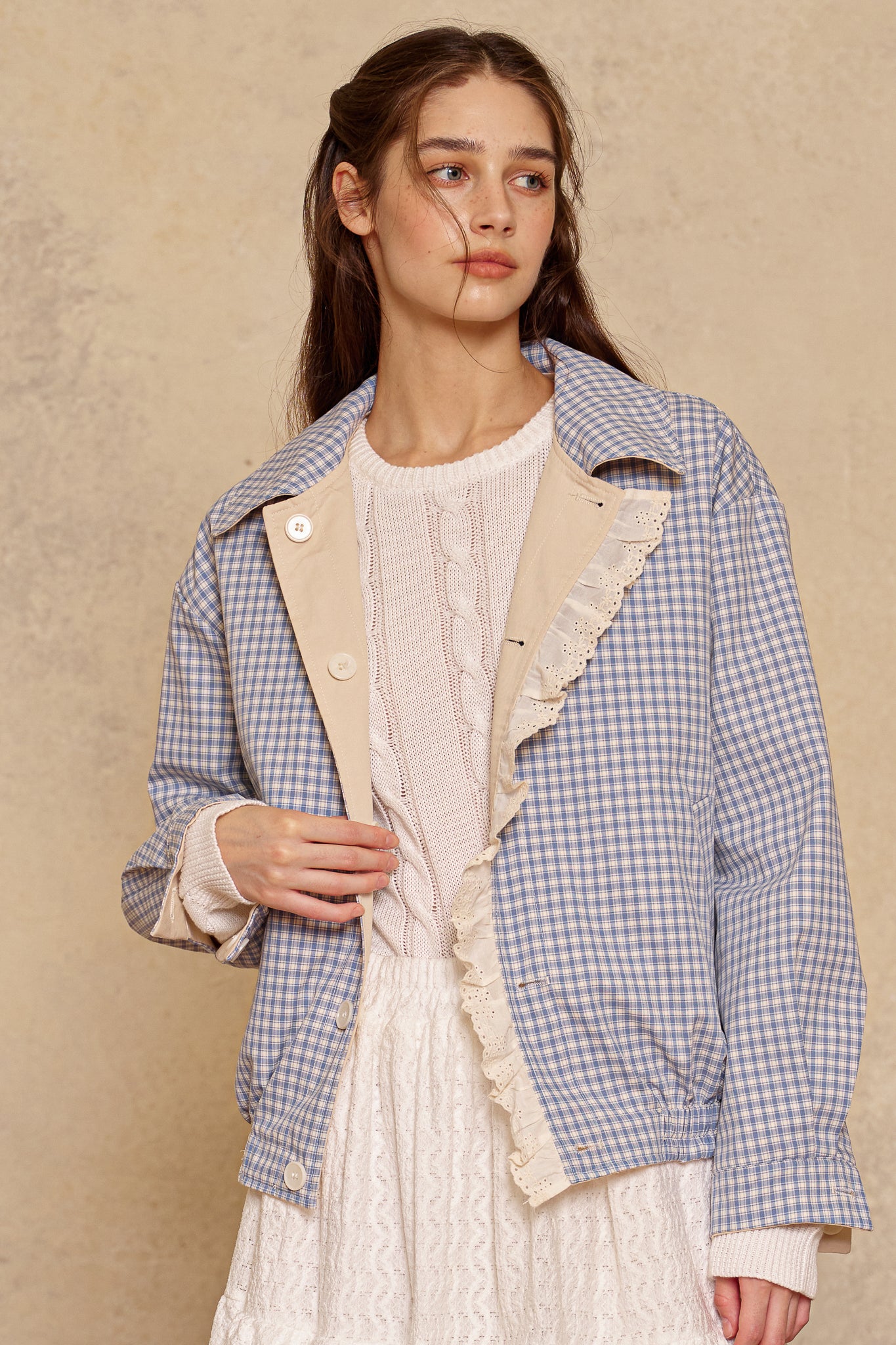 testRP3020 - Reversible Gingham Ruffle Jacket (2S-2M-2L)
