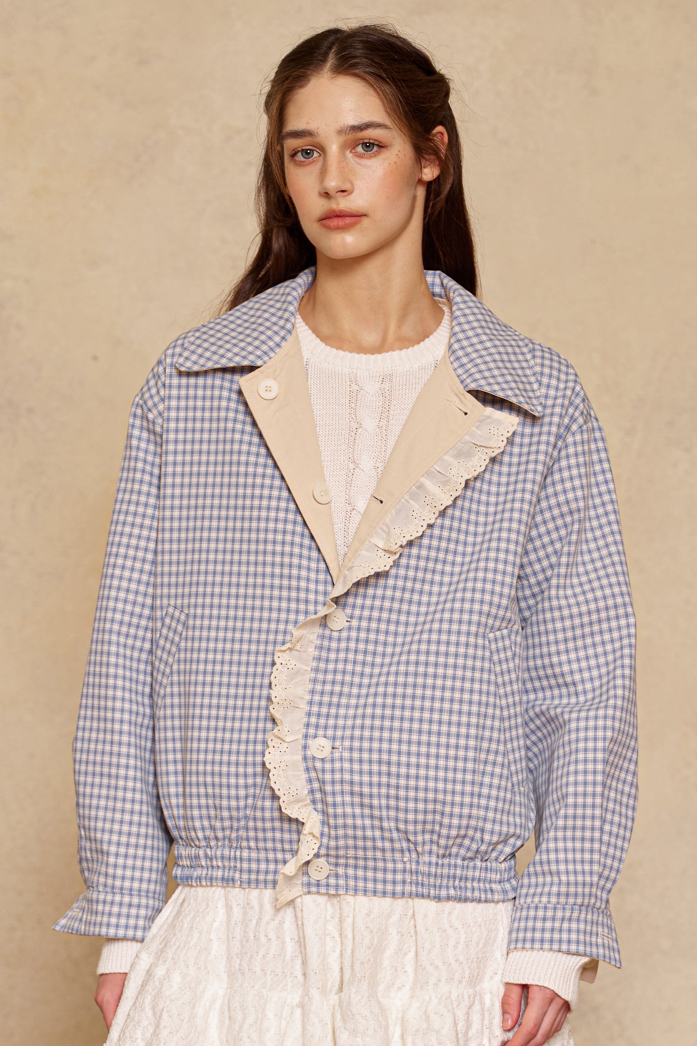 testRP3020 - Reversible Gingham Ruffle Jacket (2S-2M-2L)
