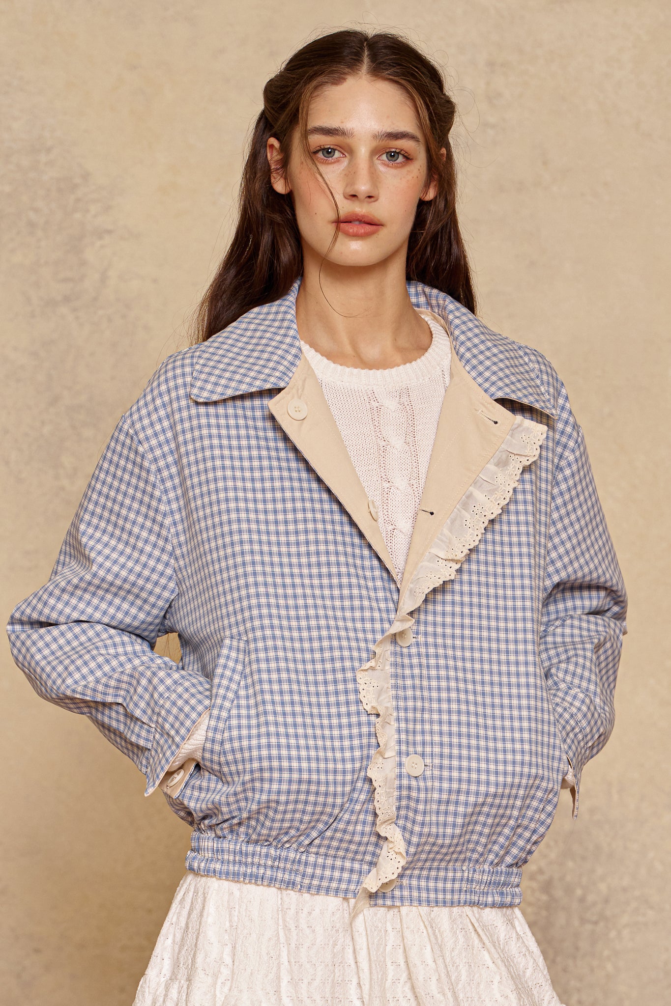 testRP3020 - Reversible Gingham Ruffle Jacket (2S-2M-2L)
