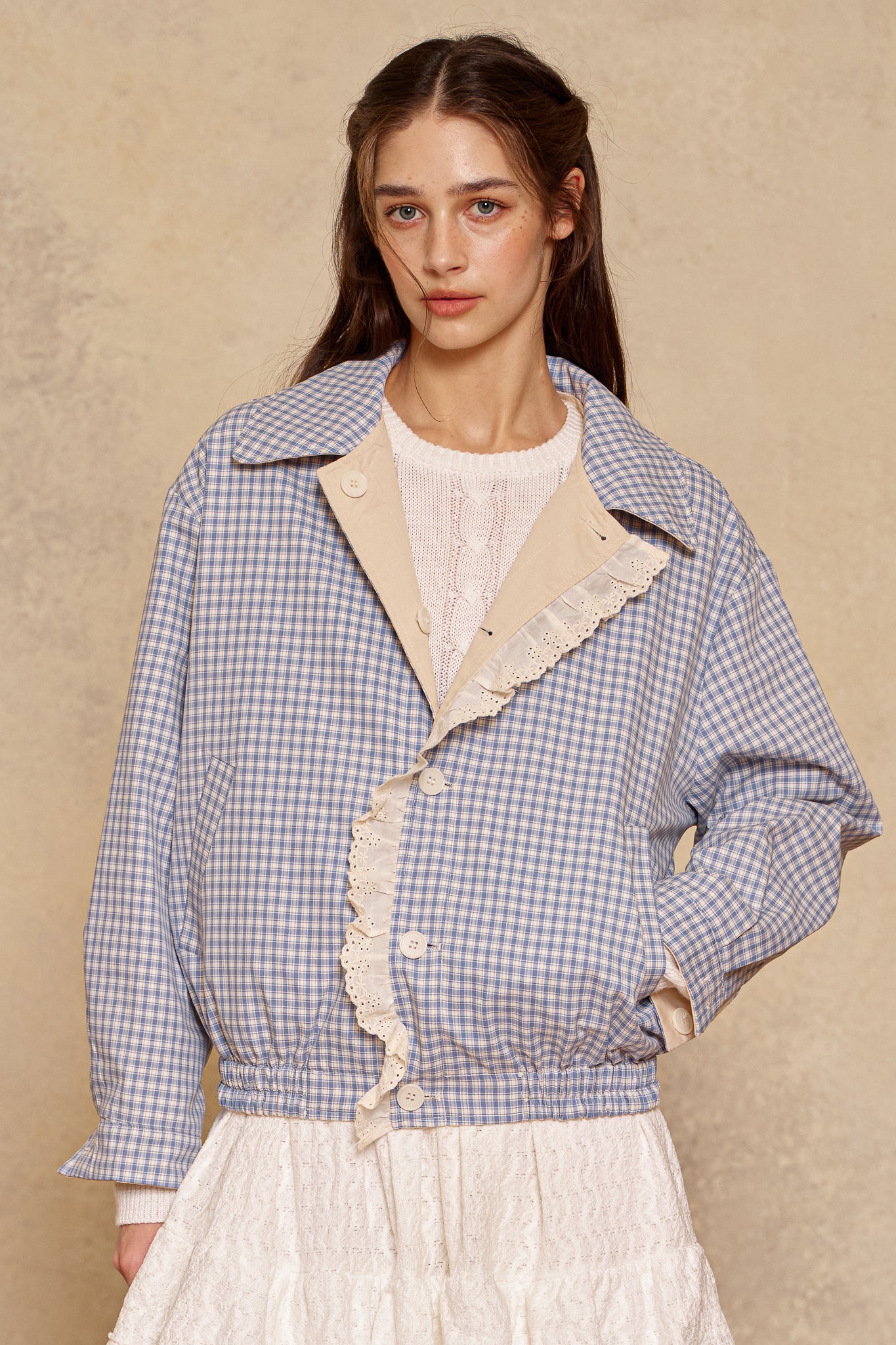 testRP3020 - Reversible Gingham Ruffle Jacket (2S-2M-2L)