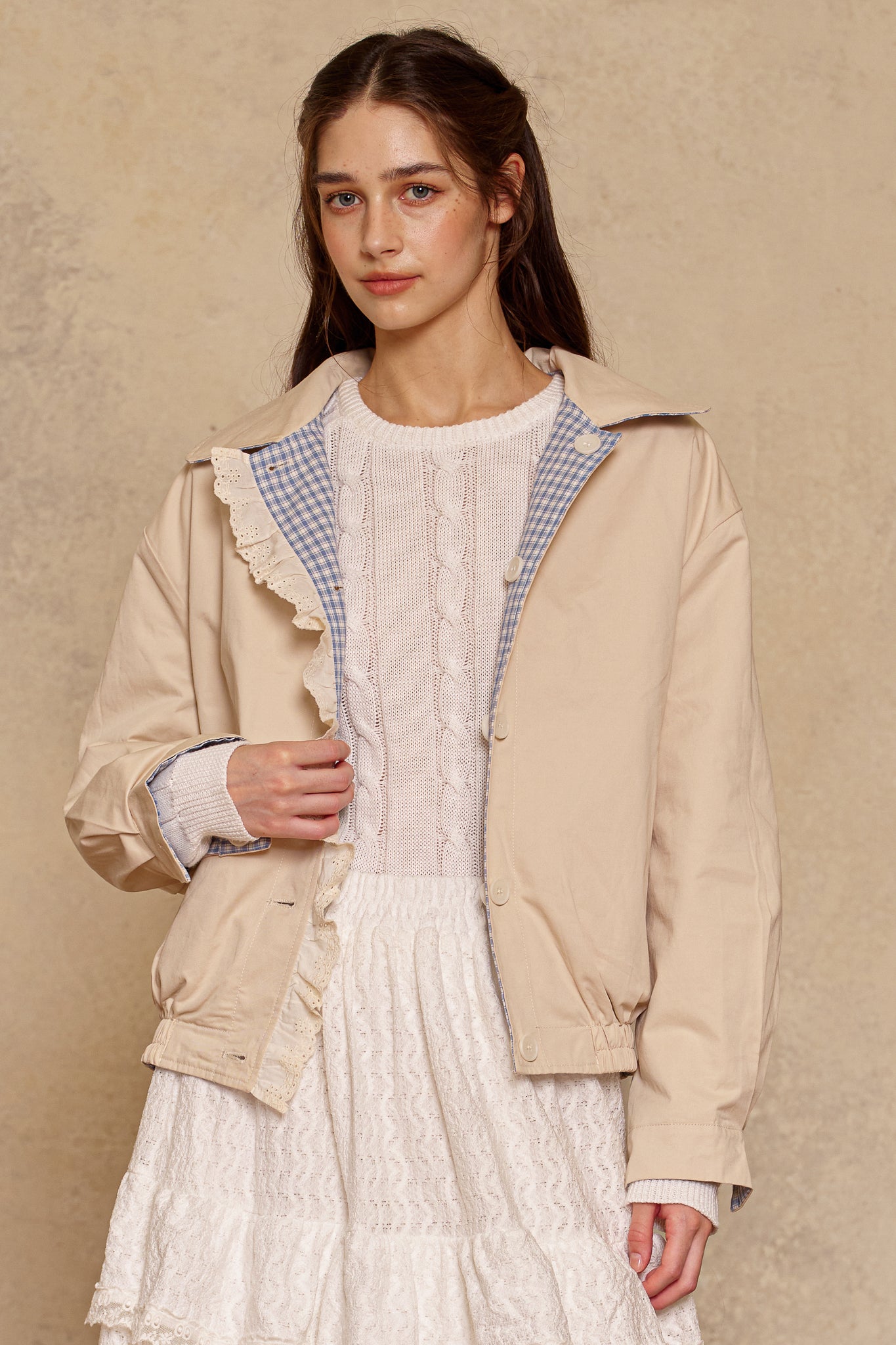 testRP3020 - Reversible Gingham Ruffle Jacket (2S-2M-2L)