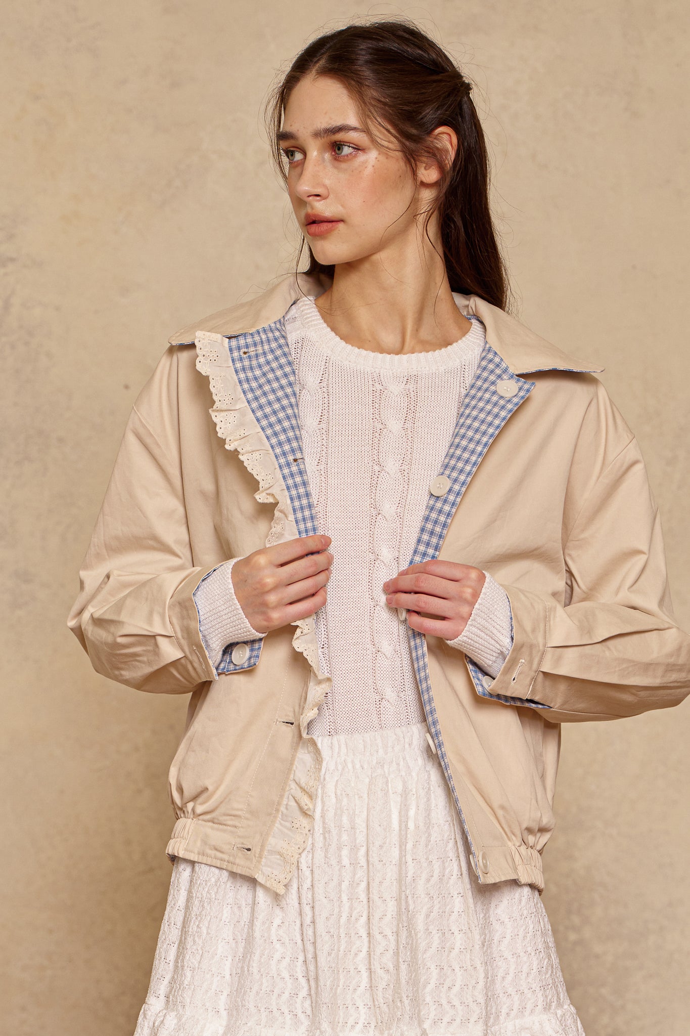 testRP3020 - Reversible Gingham Ruffle Jacket (2S-2M-2L)