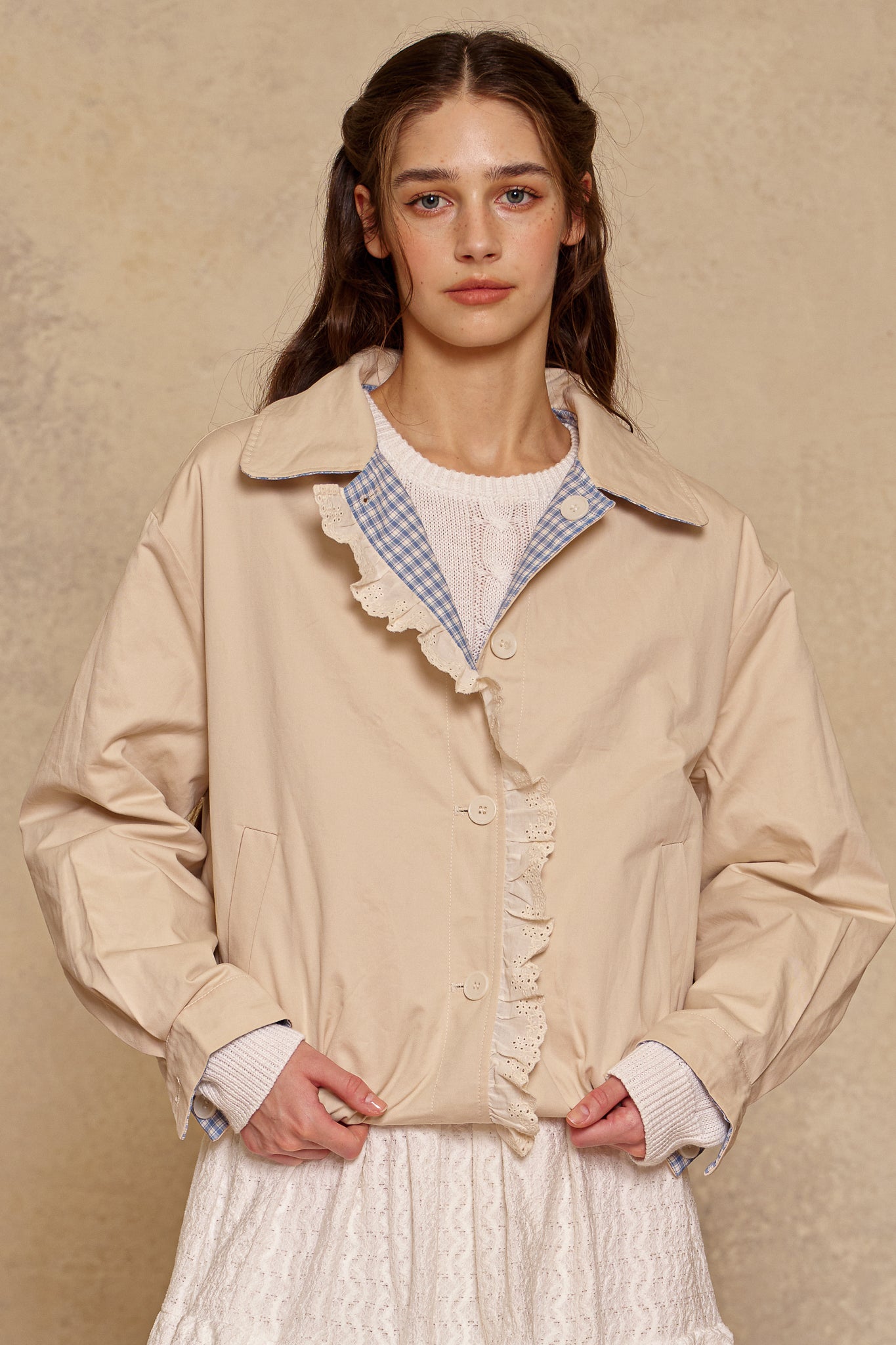 testRP3020 - Reversible Gingham Ruffle Jacket (2S-2M-2L)