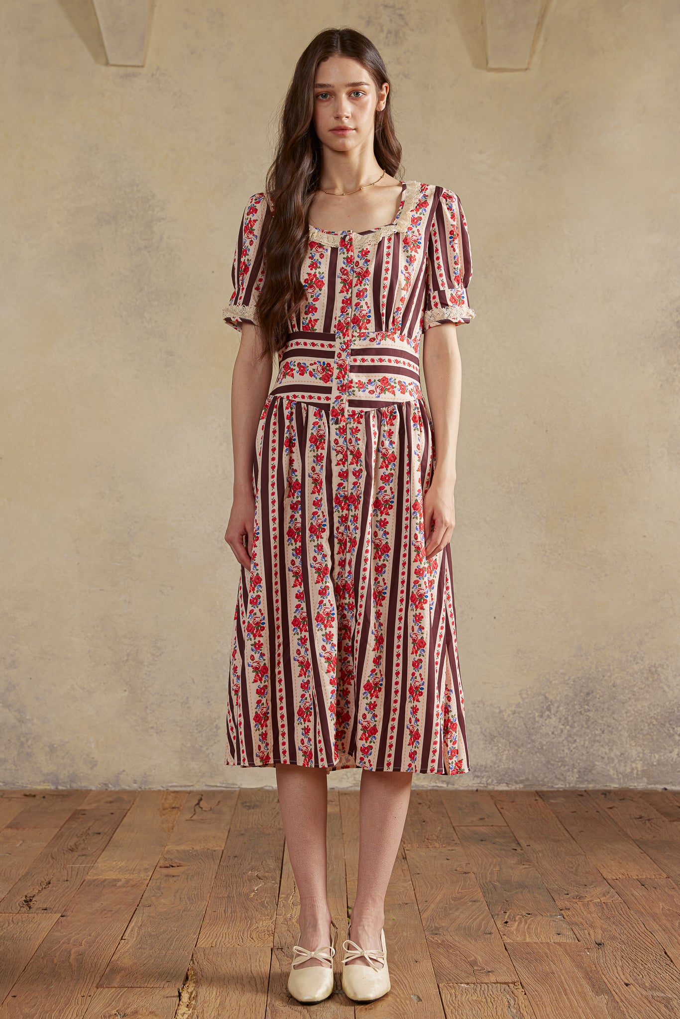 RP2988 - Rose Stripe Prairie Midi Dress (2S-2M-2L)
