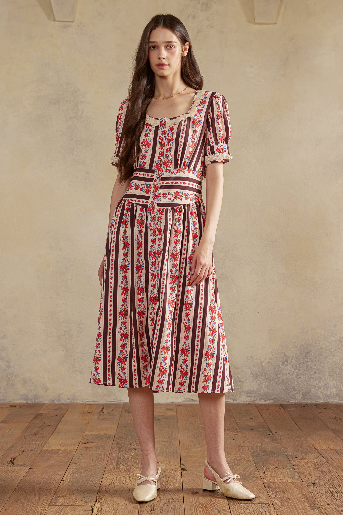 RP2988 - Rose Stripe Prairie Midi Dress (2S-2M-2L)