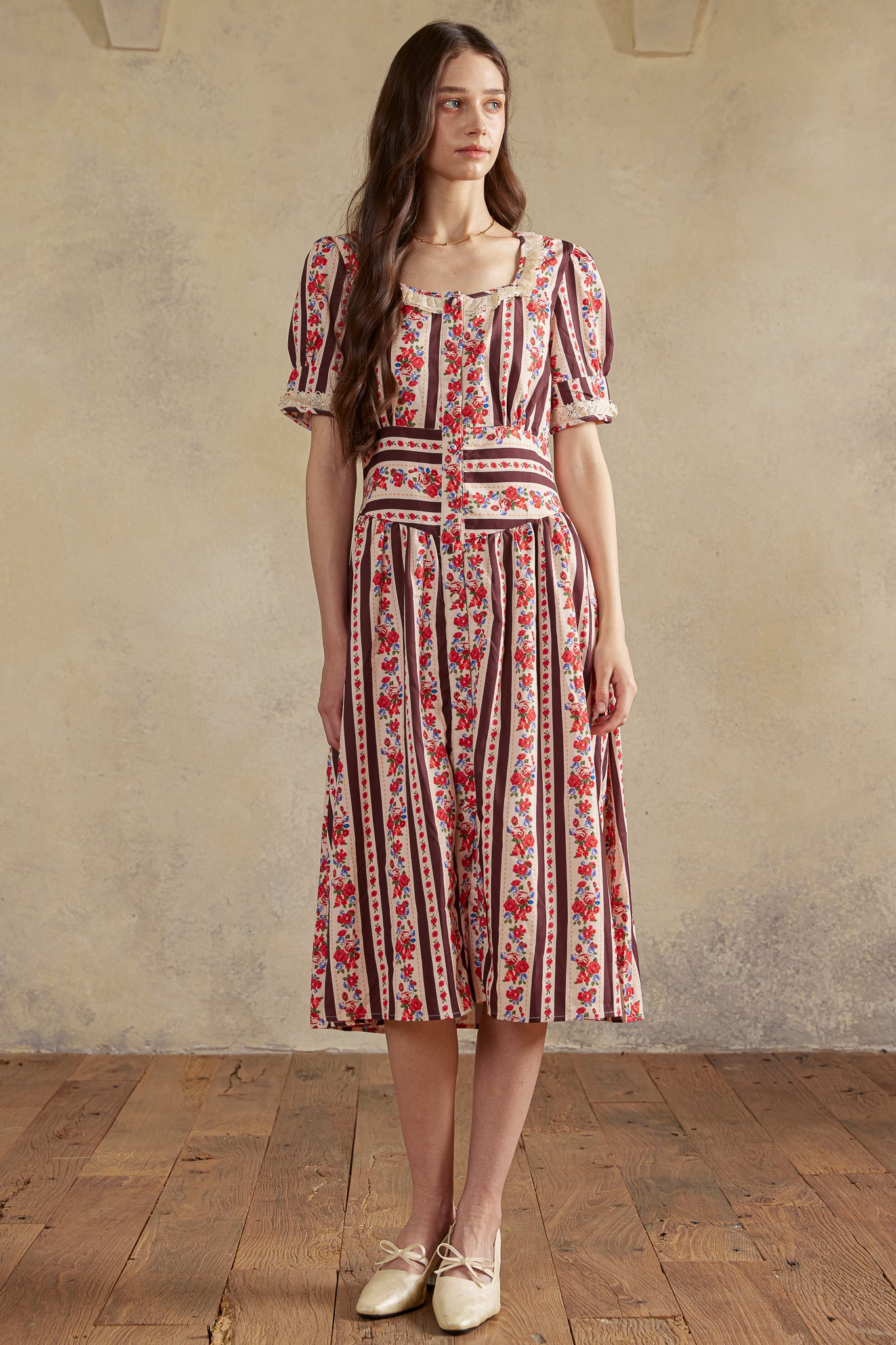 RP2988 - Rose Stripe Prairie Midi Dress (2S-2M-2L)