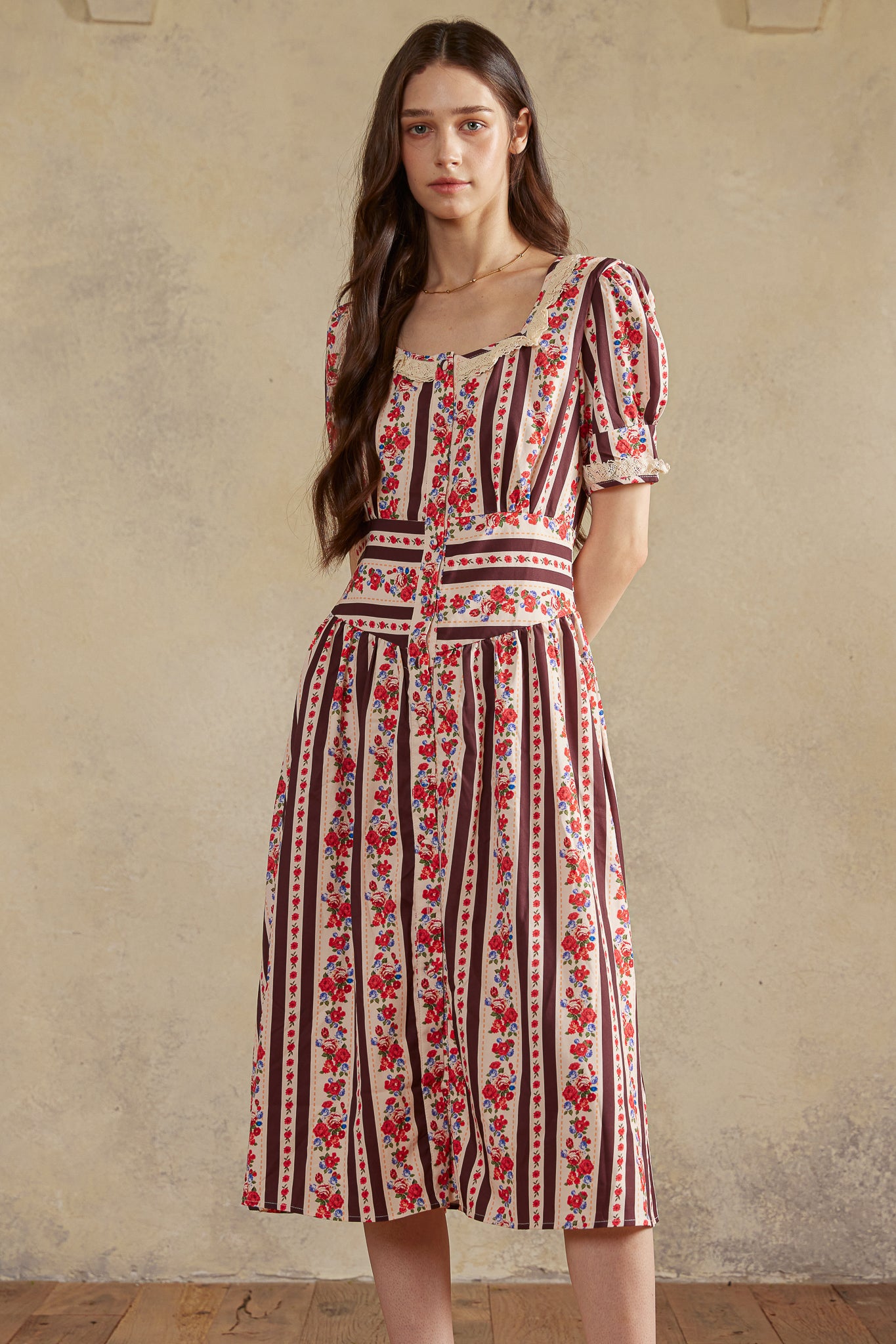 RP2988 - Rose Stripe Prairie Midi Dress (2S-2M-2L)