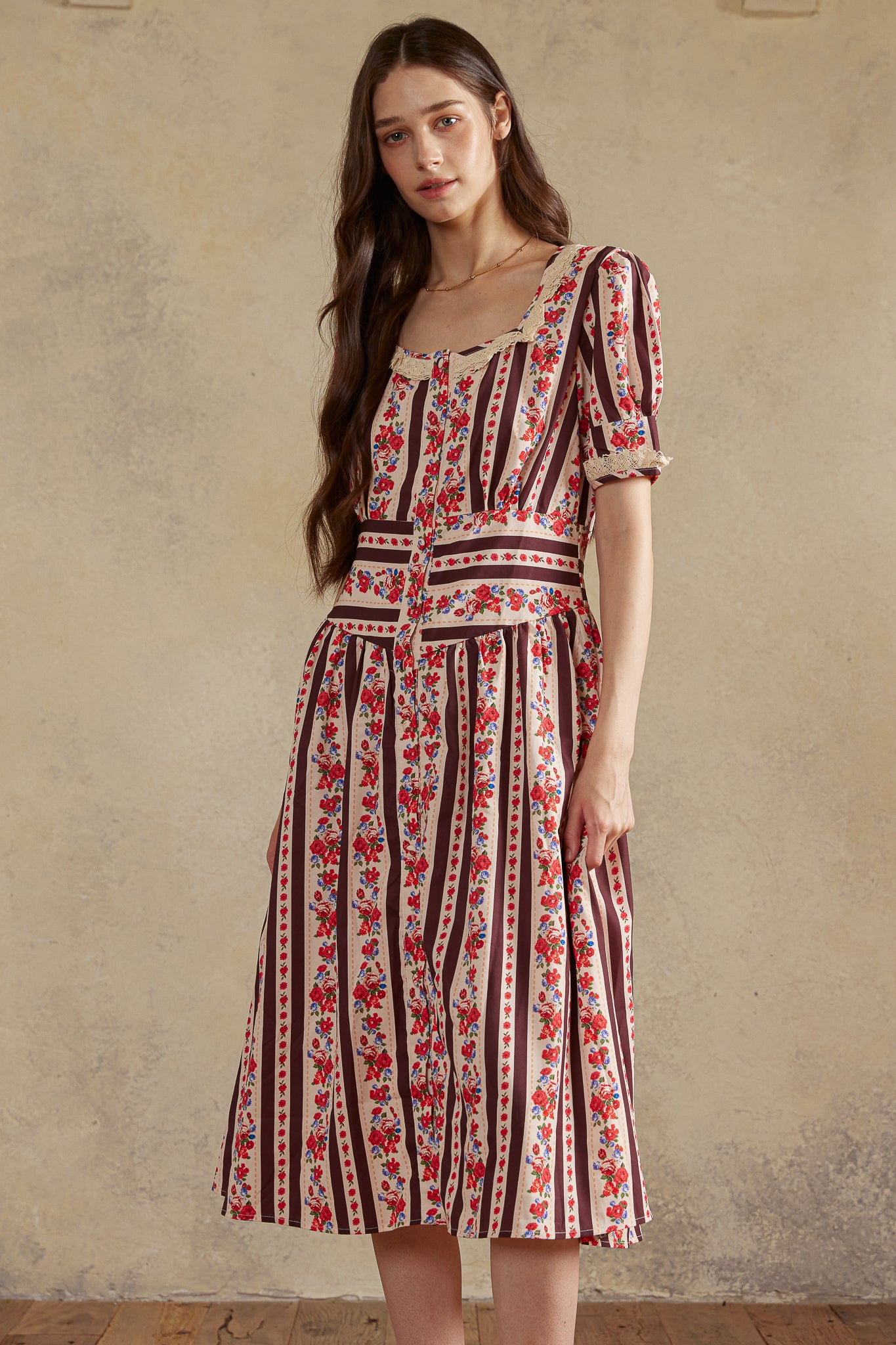 RP2988 - Rose Stripe Prairie Midi Dress (2S-2M-2L)