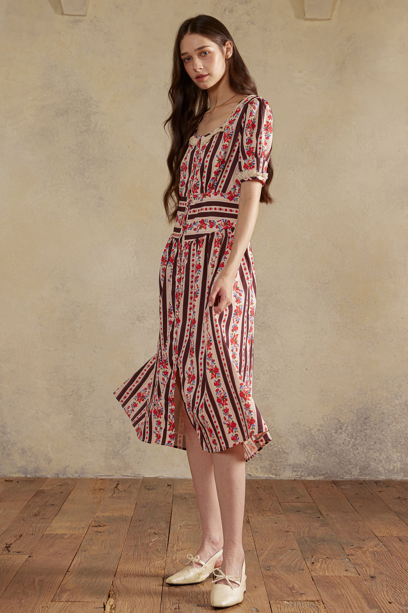 RP2988 - Rose Stripe Prairie Midi Dress (2S-2M-2L)