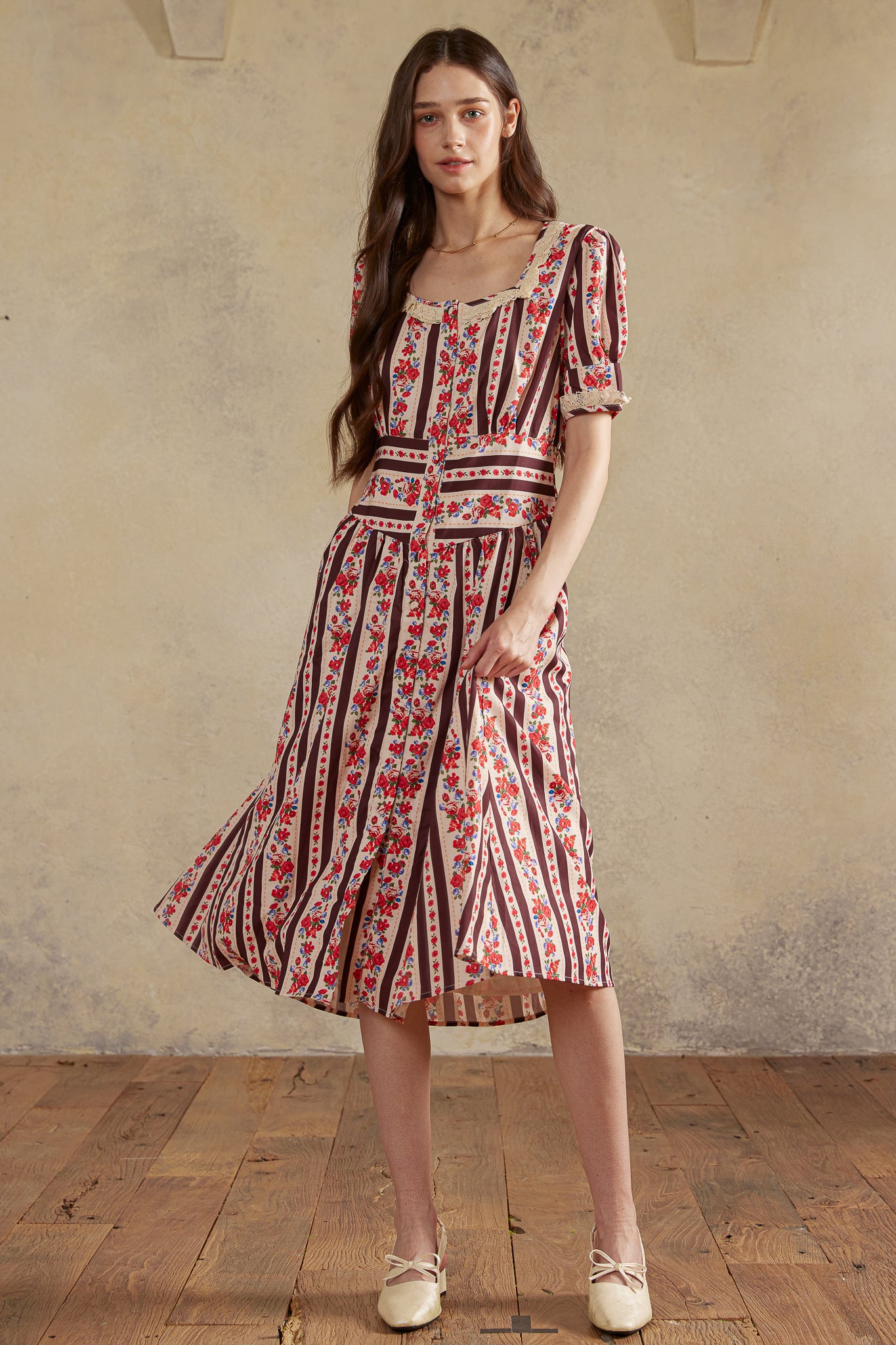 RP2988 - Rose Stripe Prairie Midi Dress (2S-2M-2L)