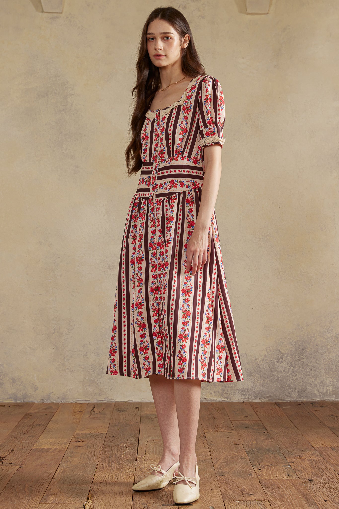 RP2988 - Rose Stripe Prairie Midi Dress (2S-2M-2L)