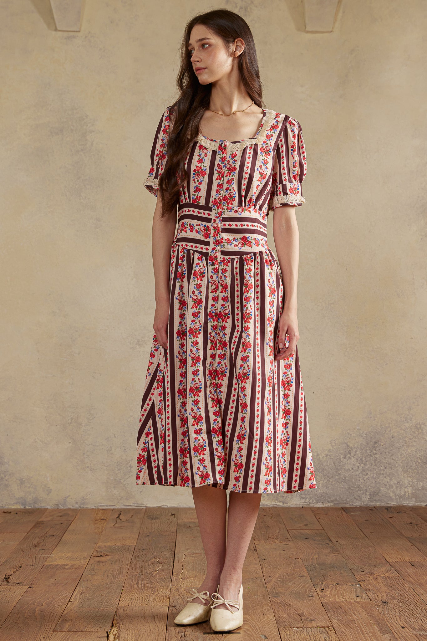 RP2988 - Rose Stripe Prairie Midi Dress (2S-2M-2L)