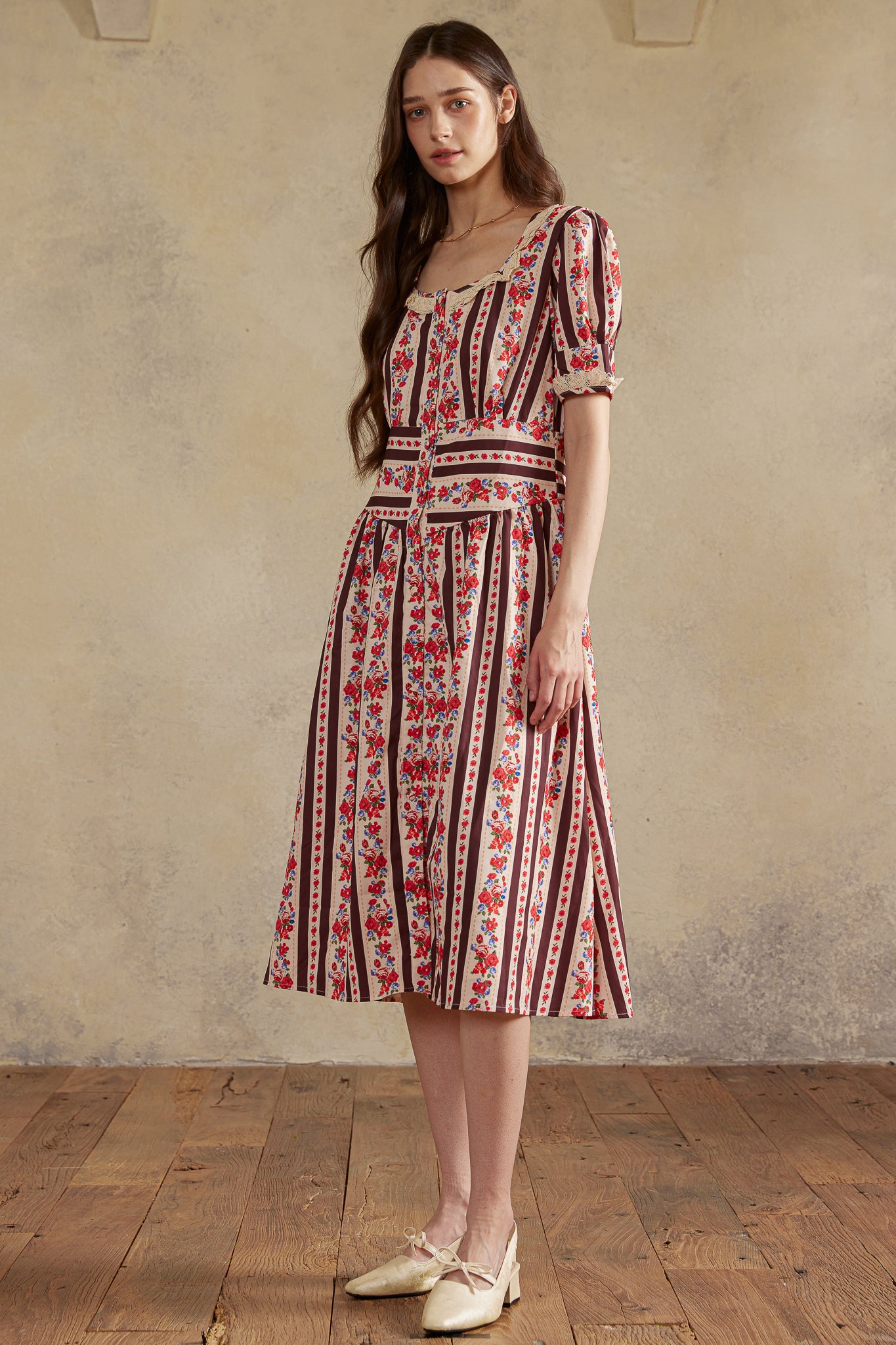 RP2988 - Rose Stripe Prairie Midi Dress (2S-2M-2L)