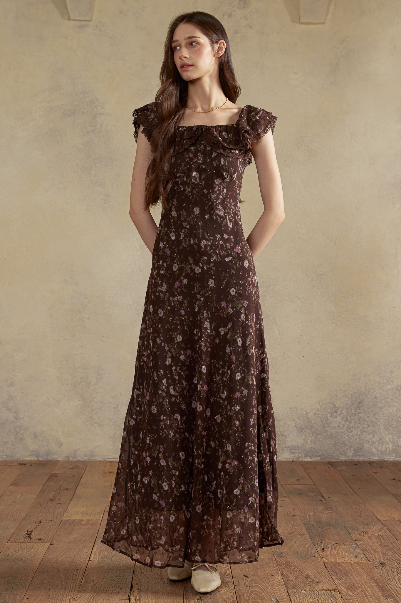 RP2975 - Dark Floral Off-Shoulder Dress (2S-2M-2L)