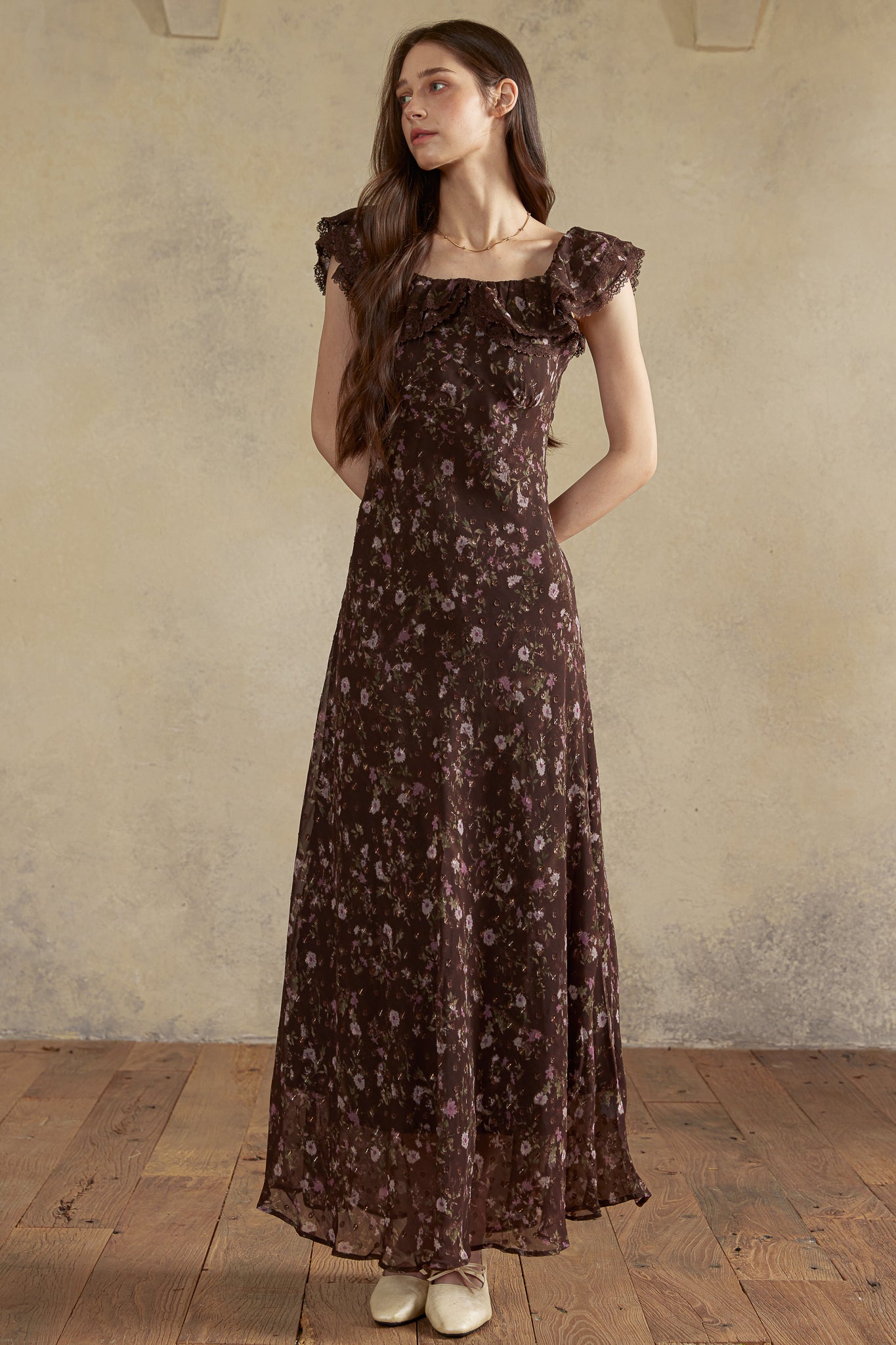 RP2975 - Dark Floral Off-Shoulder Dress (2S-2M-2L)