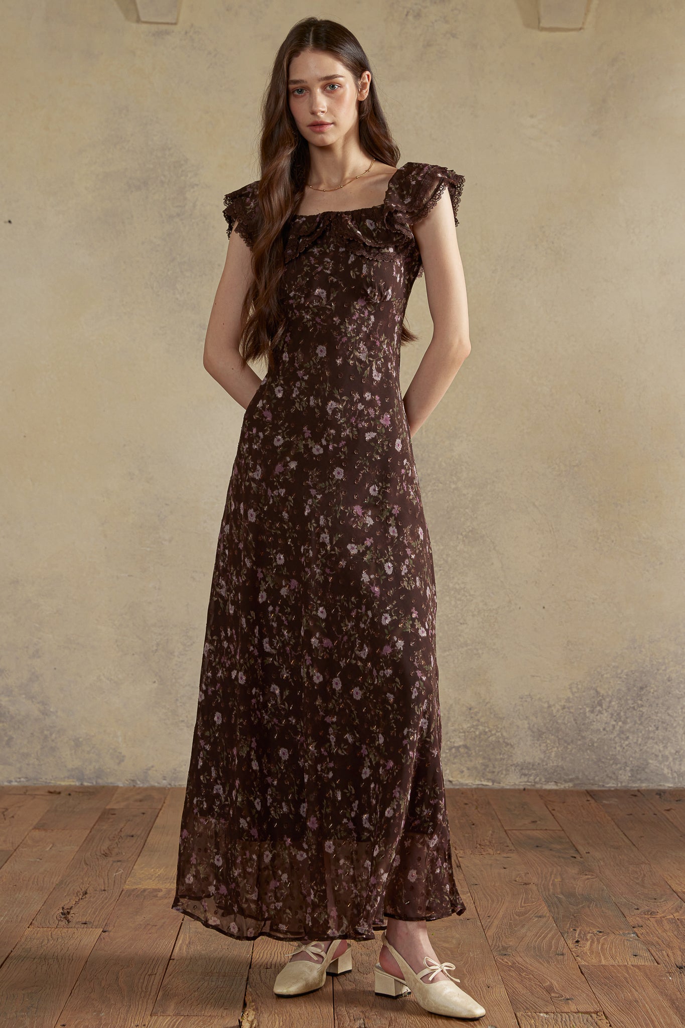 RP2975 - Dark Floral Off-Shoulder Dress (2S-2M-2L)